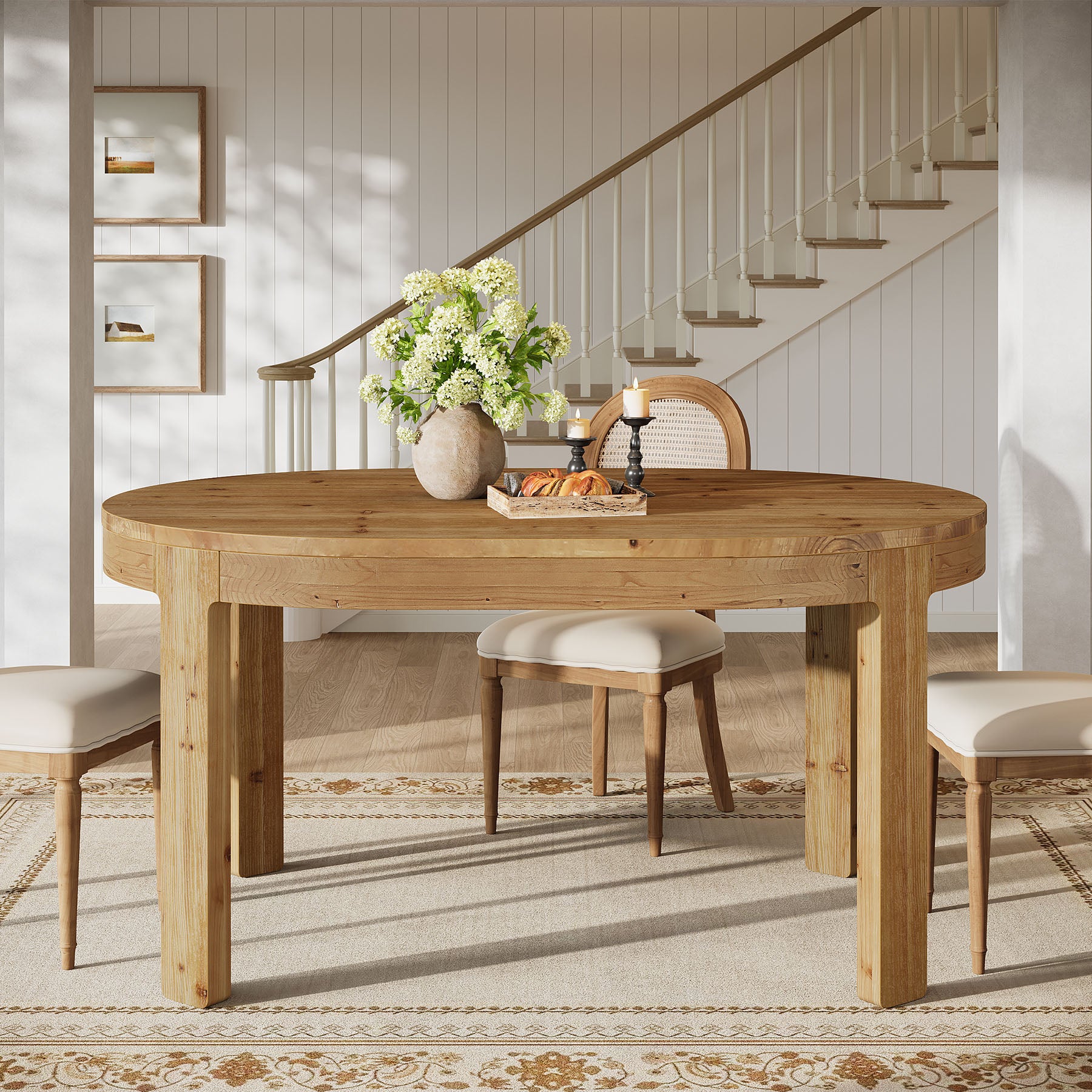 Tribesigns 55-Inch Farmhouse Oval Dining Table, Solid Wood Kitchen Table for 4 in Small Spaces