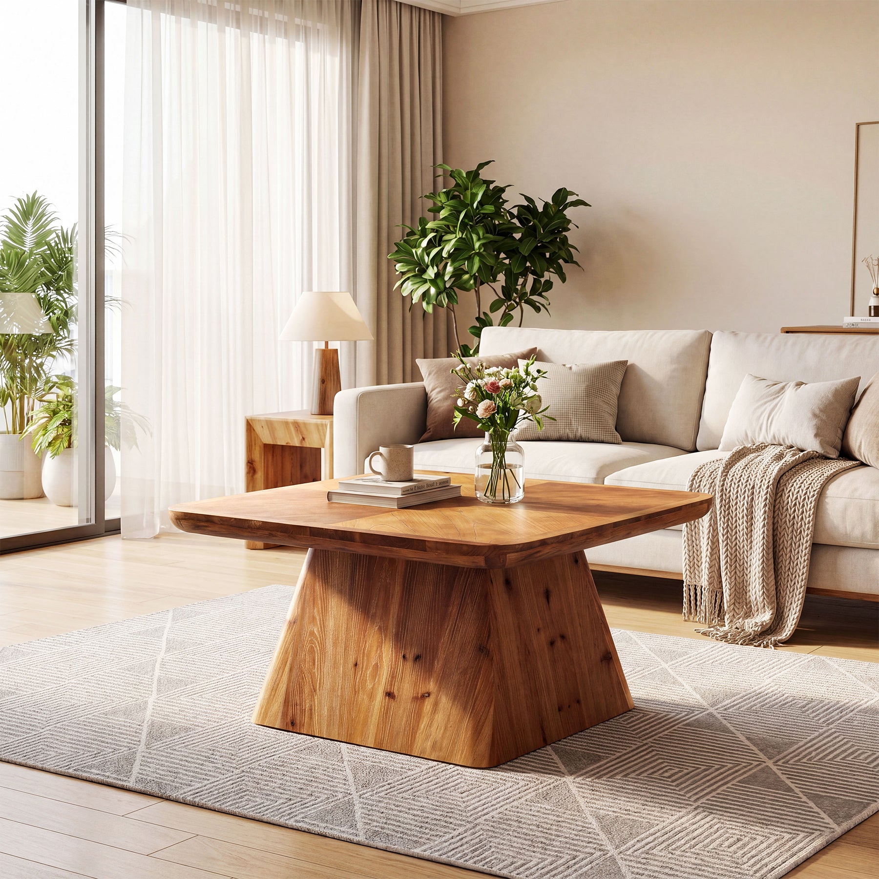 Tribesigns 31.5-Inch Square Coffee Table, Classic Living Room Center Table with Pedestal Base for Modern Home