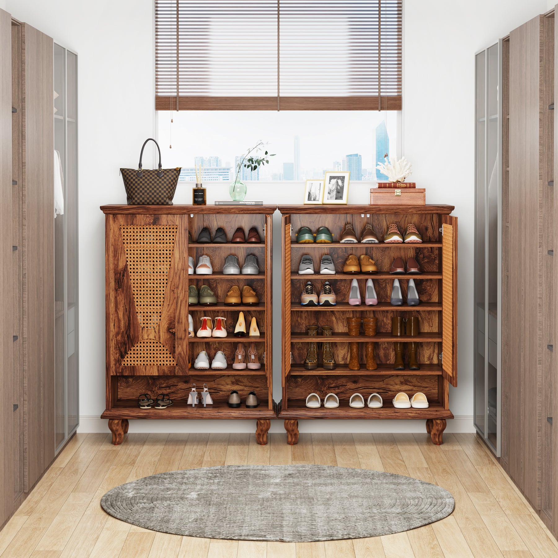 Tribesigns Rattan Shoe Cabinet, 5-Tier Hidden Shoe Storage for Entryway