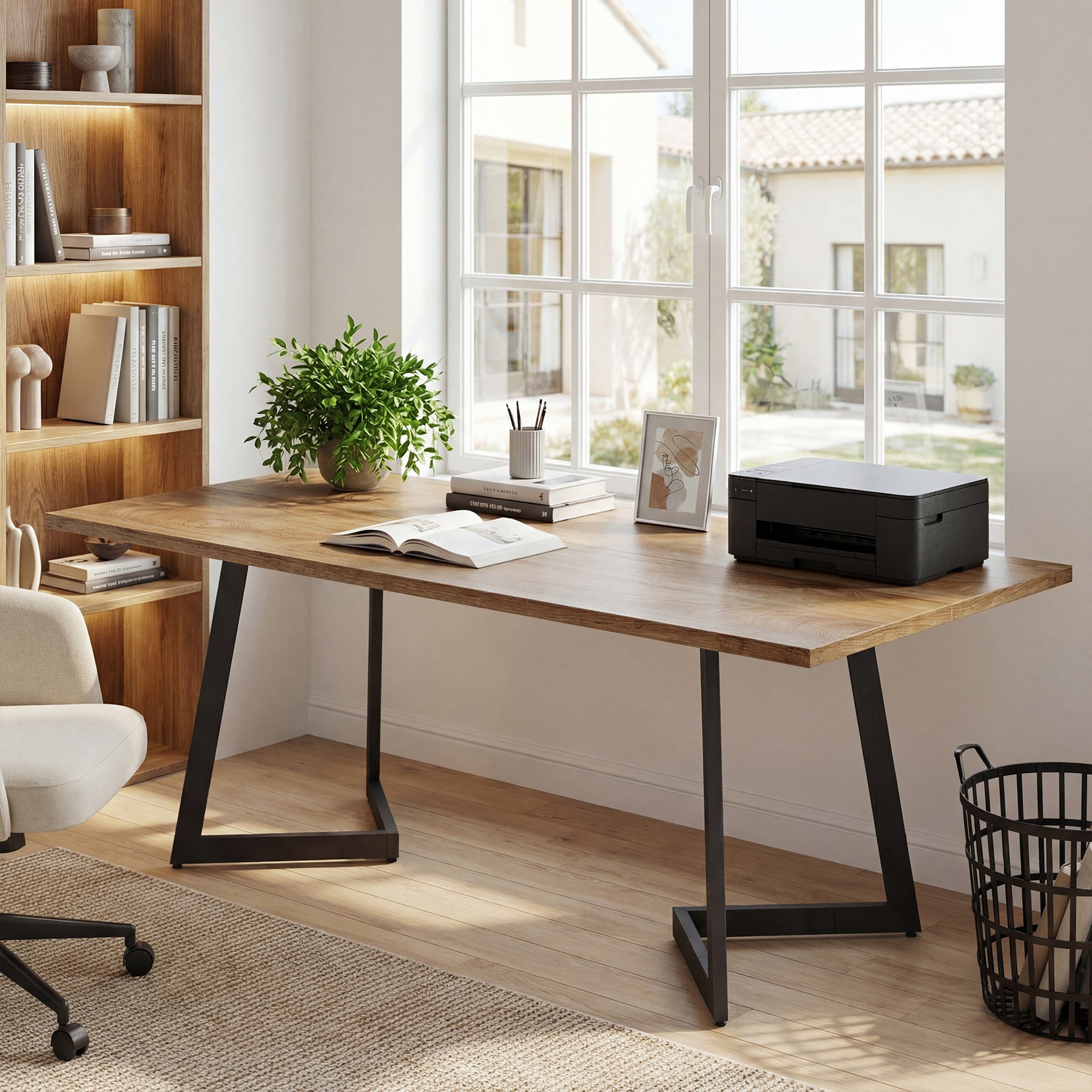 Tribesigns 62.2-Inch Industrial Executive Desk with V-Shaped Metal Legs, Large Computer Writing Desk for Home Office and Study Room