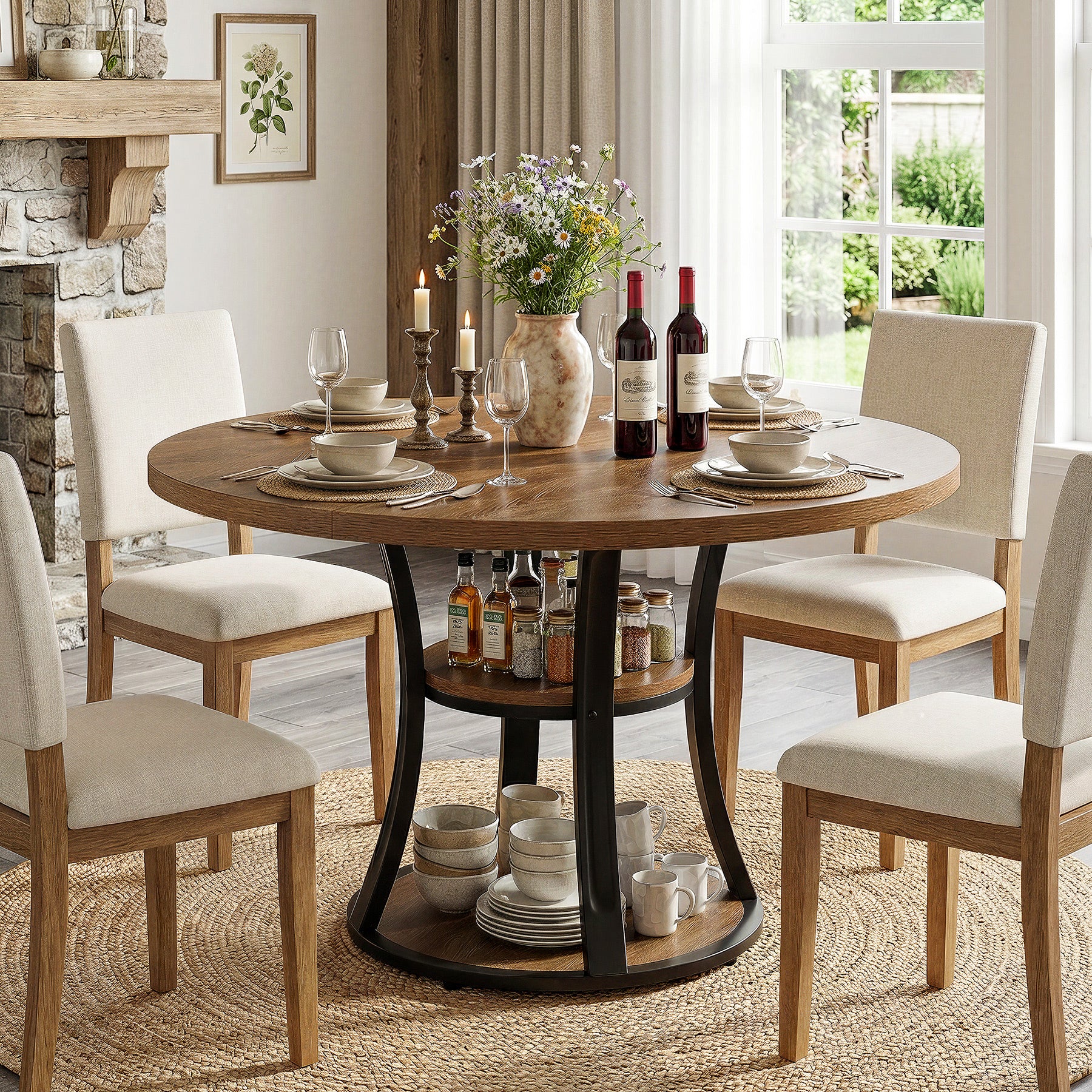 Tribesigns 39-Inch Round Dining Table for 2-4, 2-Tier Pedestal Table with Storage