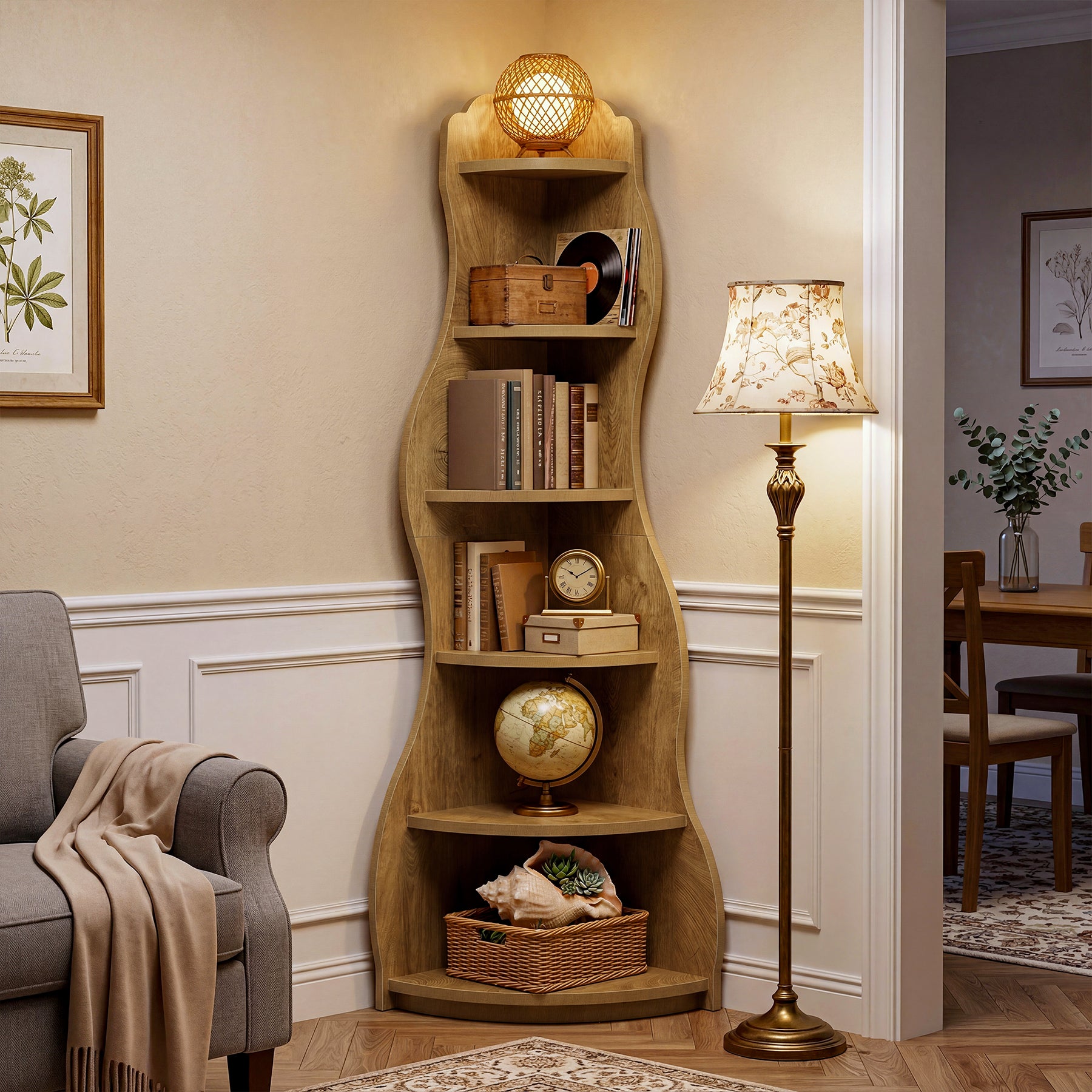 Tribesigns 68.9-Inch Wavy Corner Shelf, 6-Tier Bookcase for Small Spaces