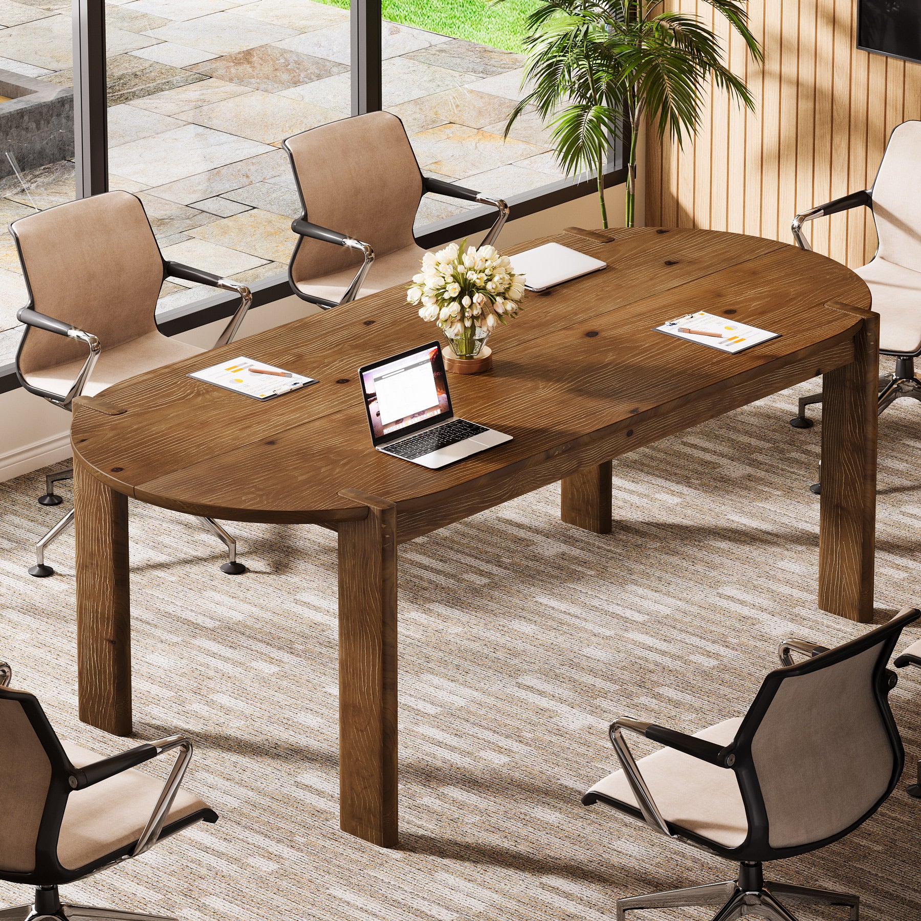 Tribesigns 63 Inch Solid Wood Conference Table with Rounded Edges