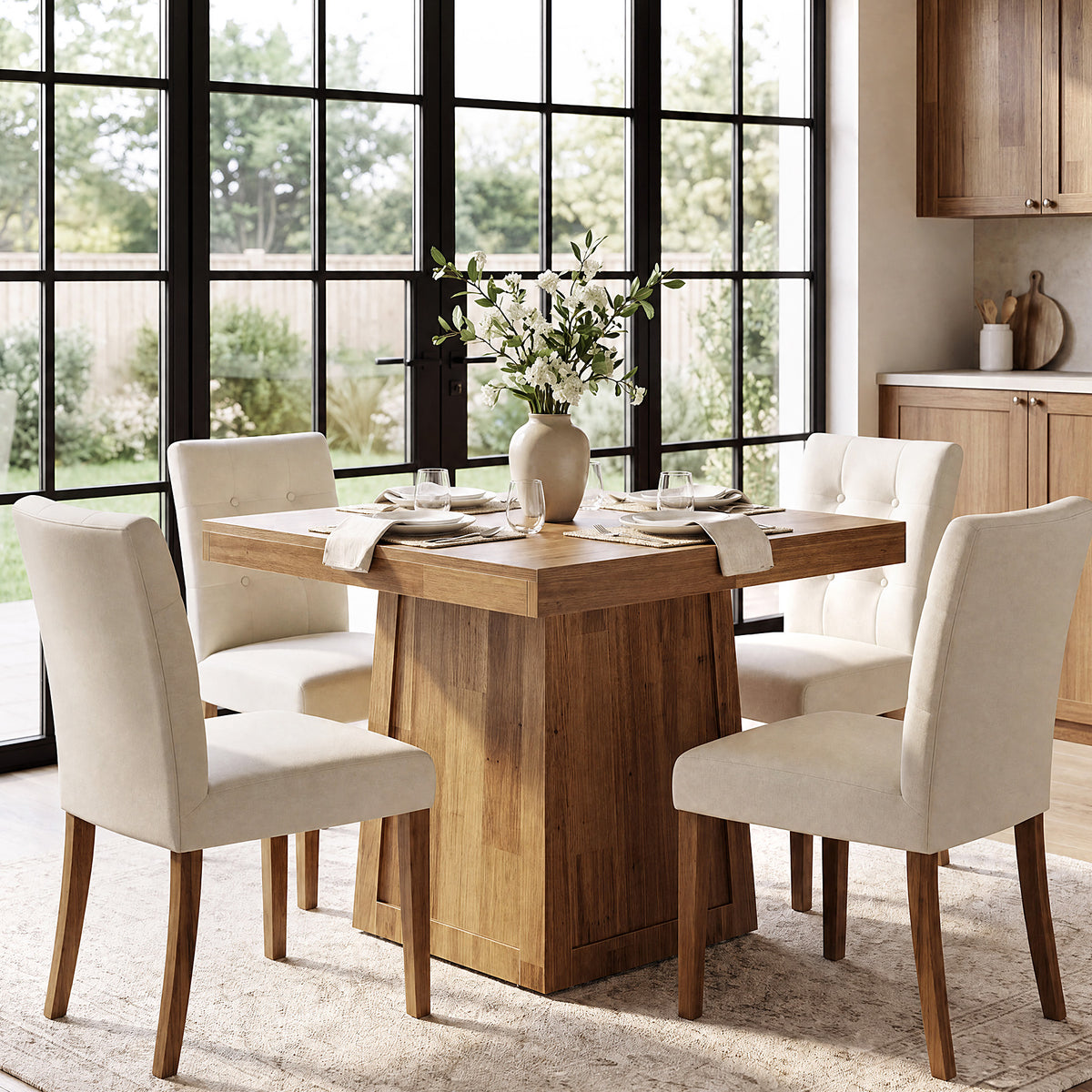 Tribesigns 31.5 Inch Square Dining Table for 2-4, Walnut Kitchen Table with Trapezoid Base for Small Spaces