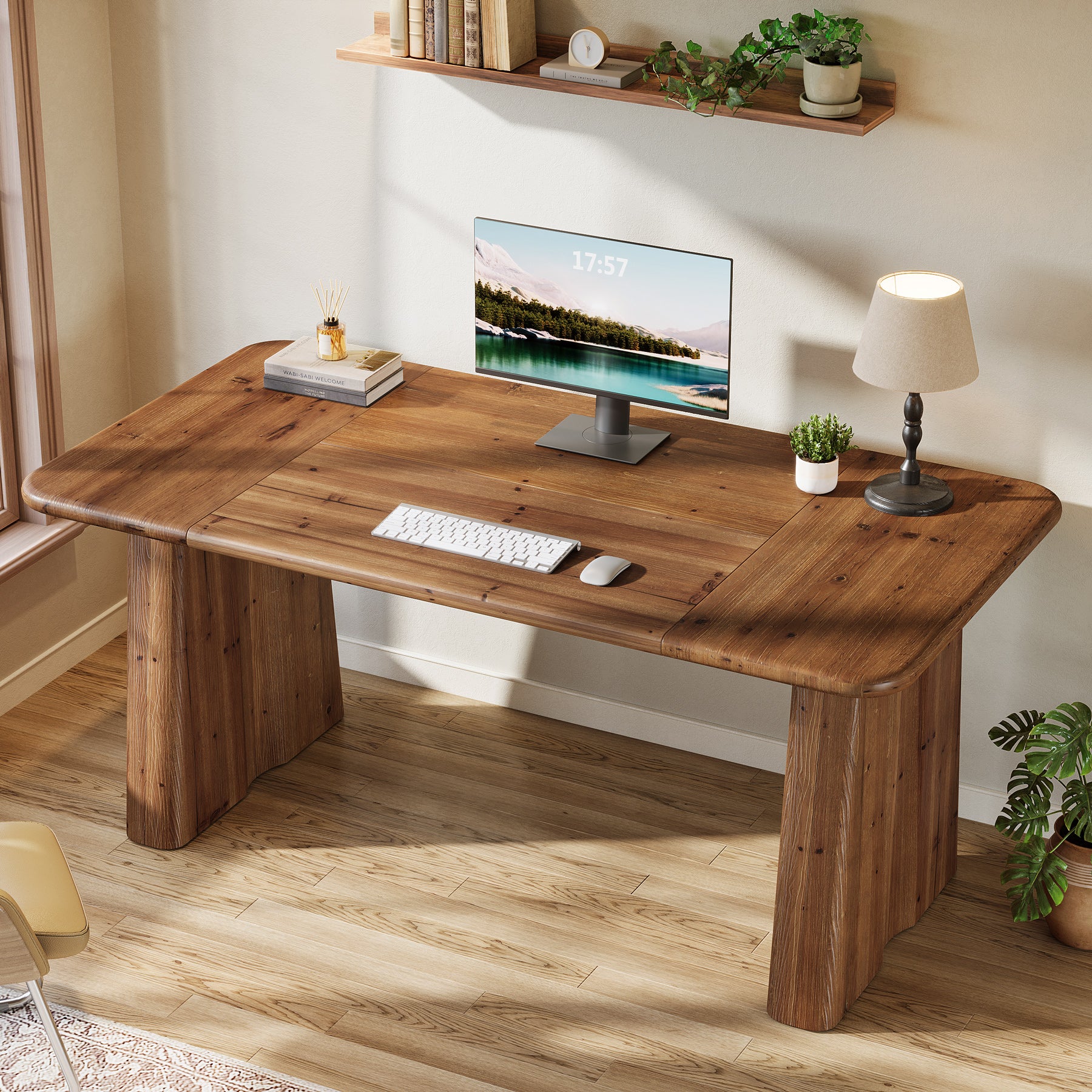 Tribesigns 63-Inch Solid Wood Executive Desk with Double Pedestal Base, Home Office Workstation