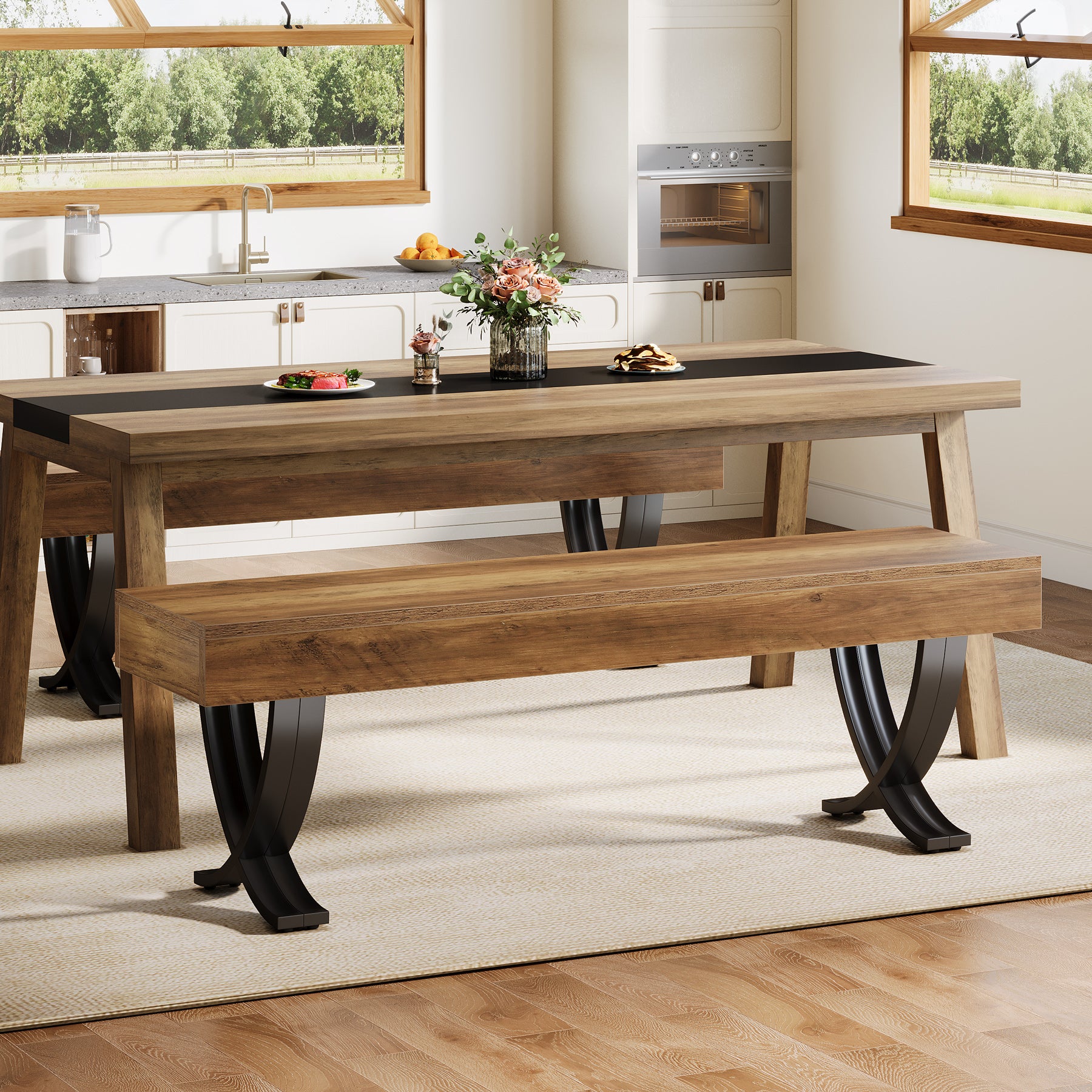 Tribesigns 55" Dining Bench, Farmhouse Bench with X-Legs for Dining Room