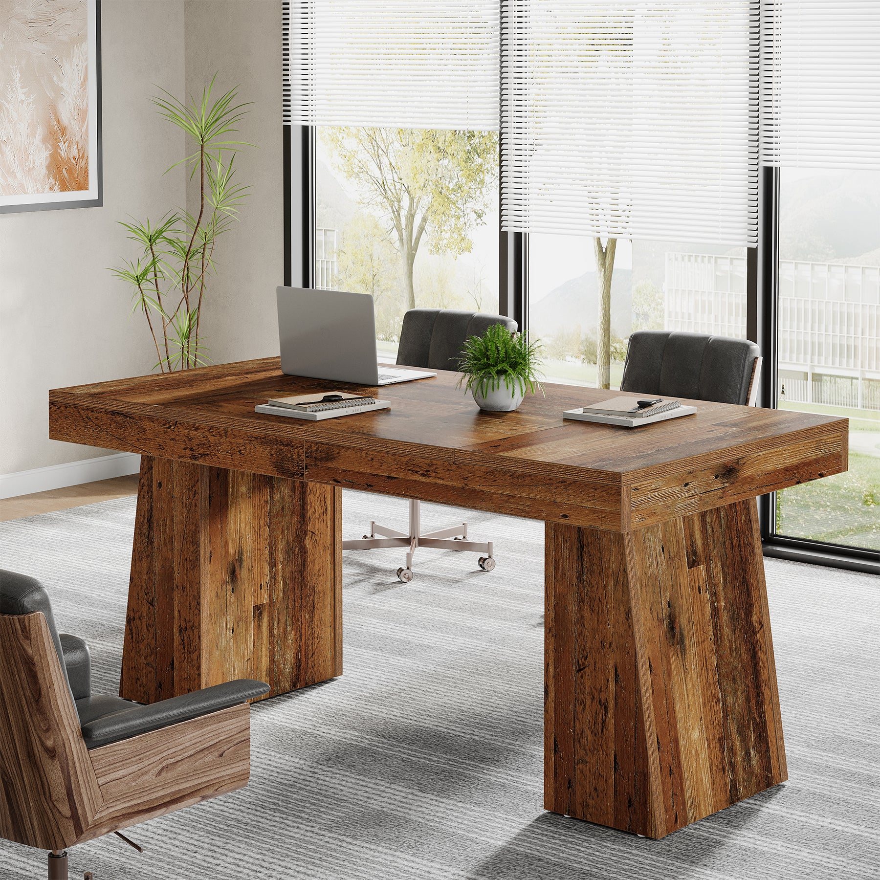 55-Inch Executive Desk, Large Wood Office Computer Desk with Double Pedestal