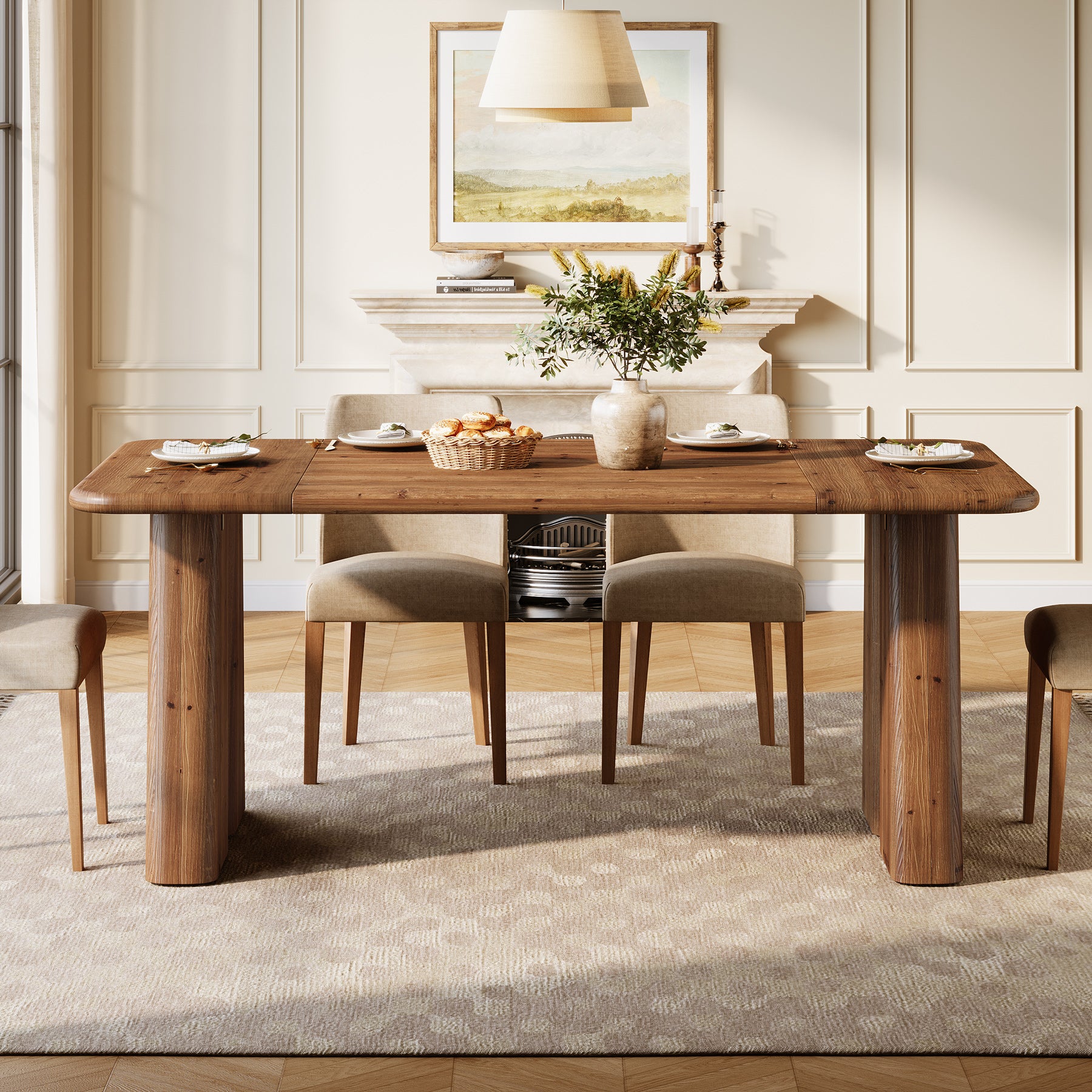 Tribesigns 63-Inch Solid Wood Dining Table with Double Pedestal Base, Rustic Table for Dining Room