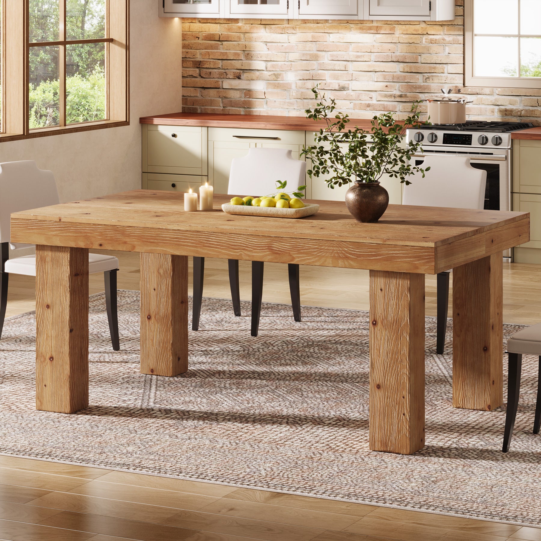 Tribesigns 63-Inch Solid Wood Kitchen Table for 4-6 People, Farmhouse Dining Table with Thick Tabletop