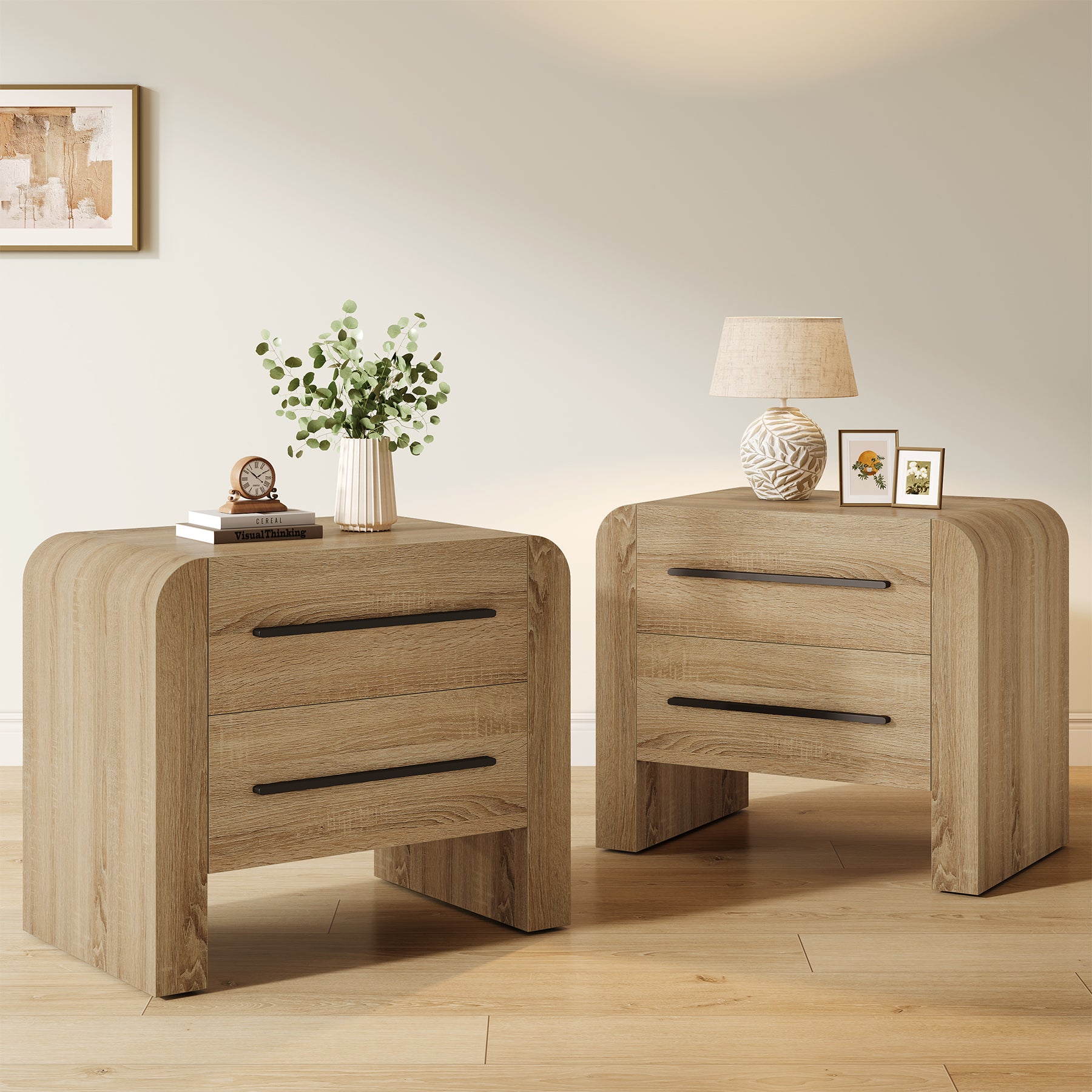 Tribesigns 27.55 Inch 2-Drawer Nightstand with Curved Edges, Modern Bedside Table for Bedroom