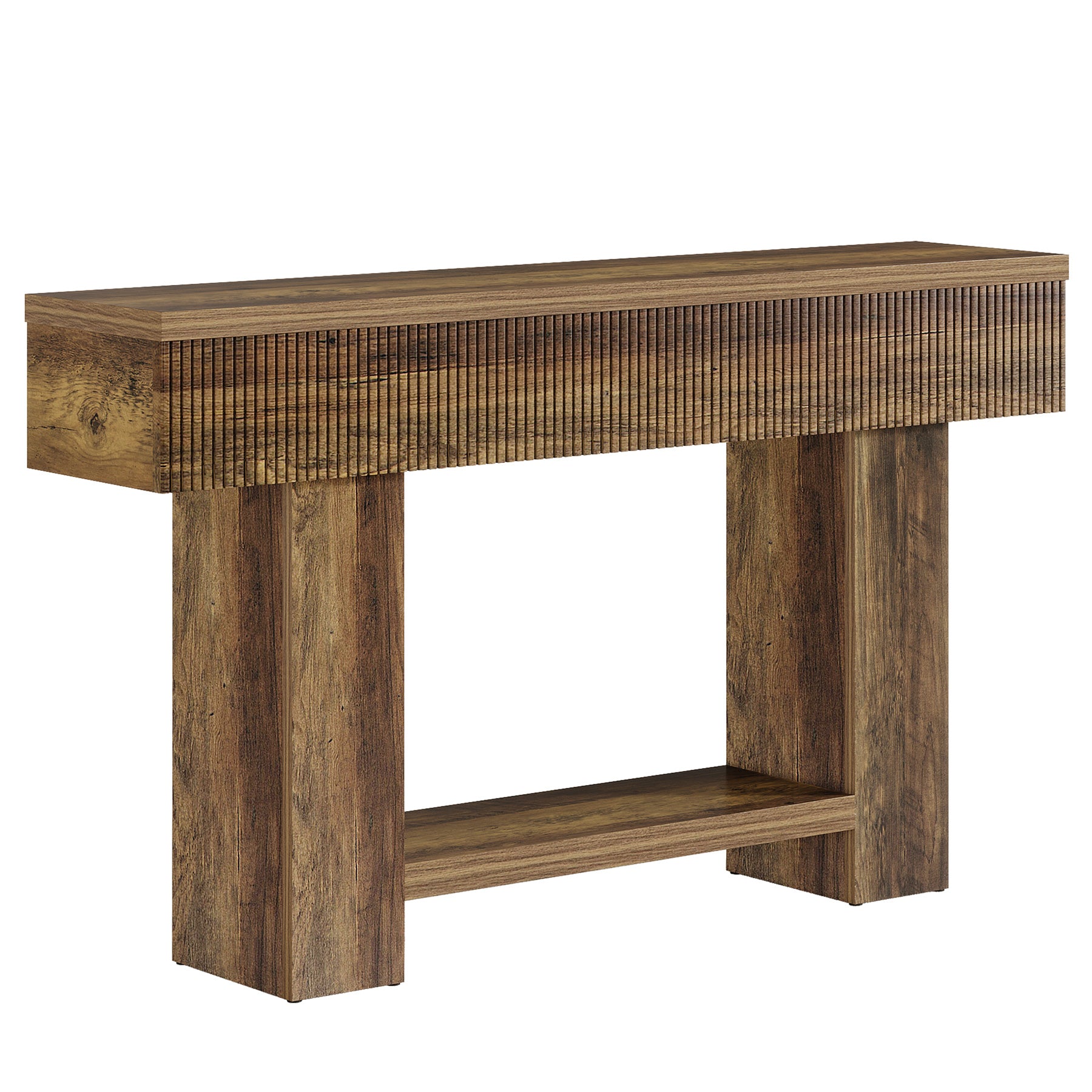 55-Inch Farmhouse Console Table with 2-Tier Storage and U-Shaped Base, Narrow Entryway Sofa Table for Hallway