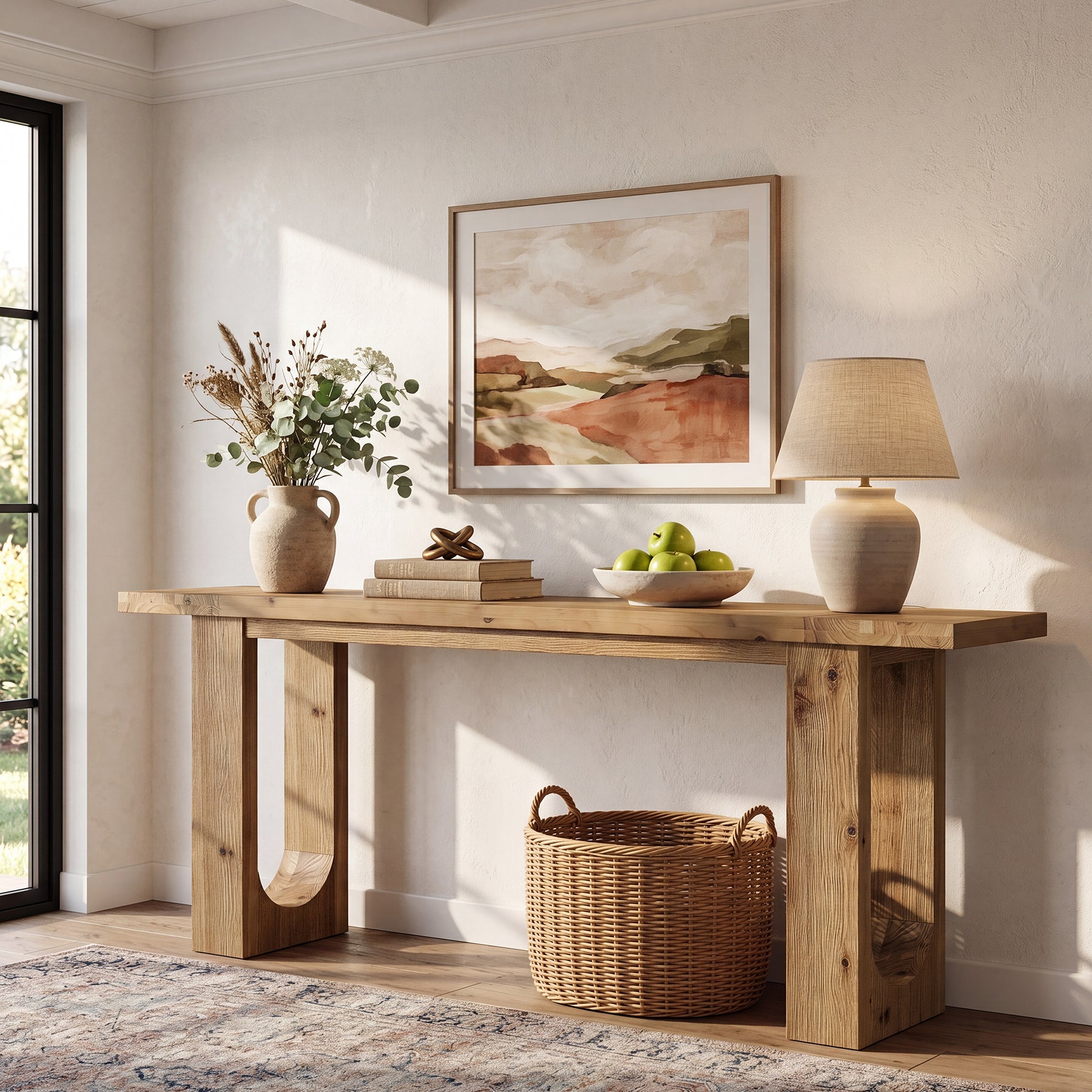78.74-Inch Solid Wood Console Table with Hollow U-Shaped Base, Extra Long Entryway Table for Hallway