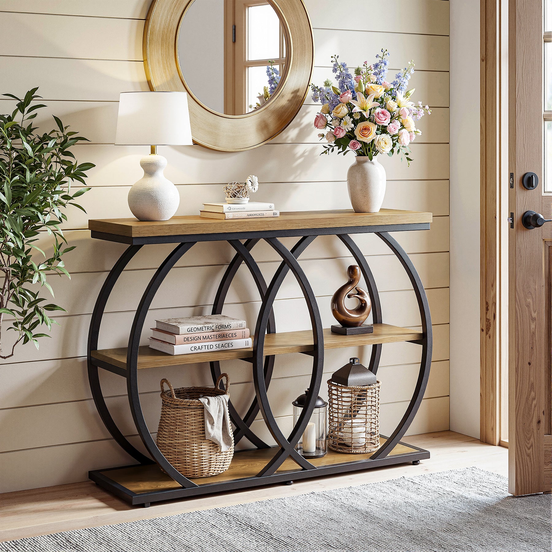41.3" Industrial Console Table with 3-Tier Storage, Entryway Table for Living Room Hallway Foyer