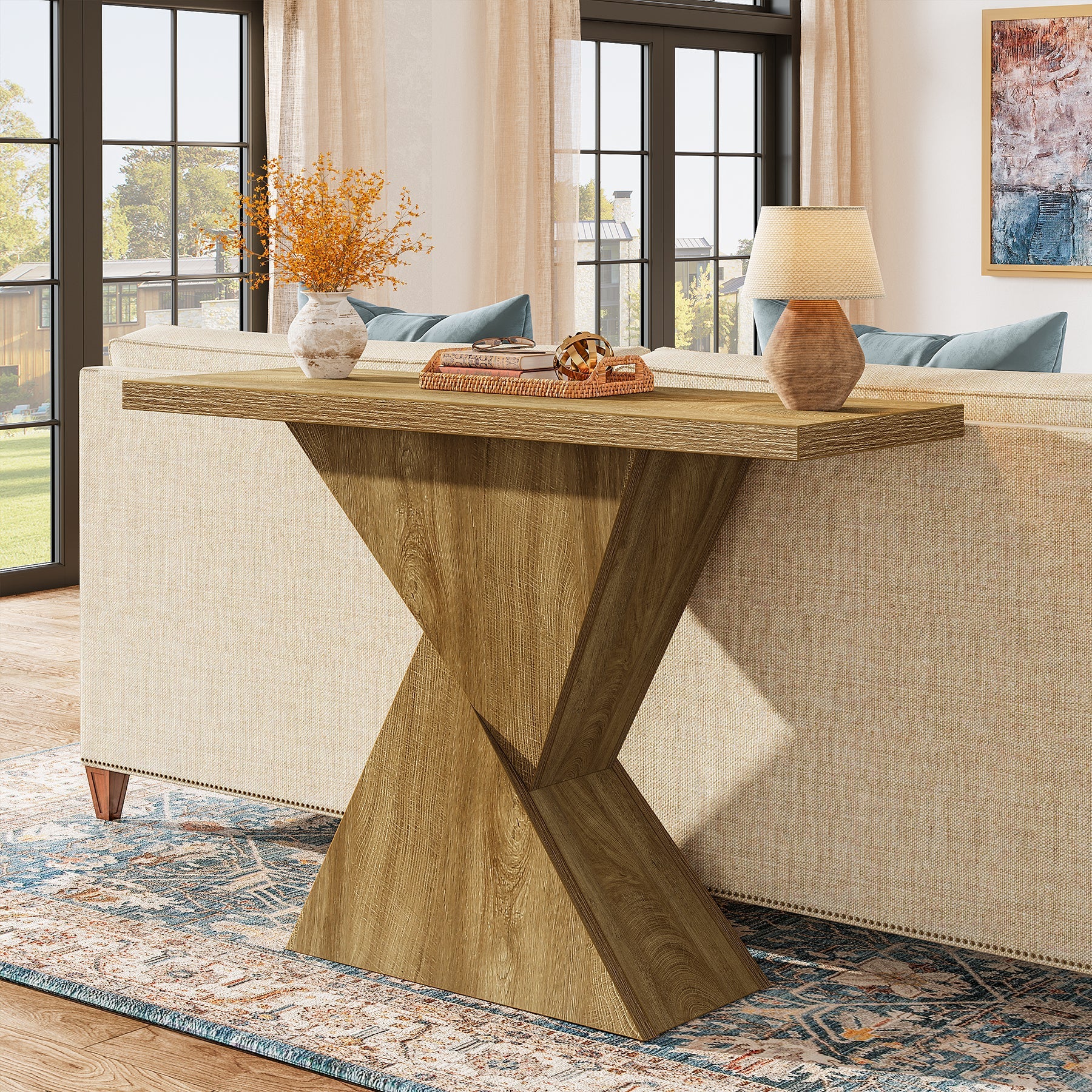 Tribesigns 41.5-Inch Narrow Farmhouse Console Table, Entryway Sofa Table with Geometric Base