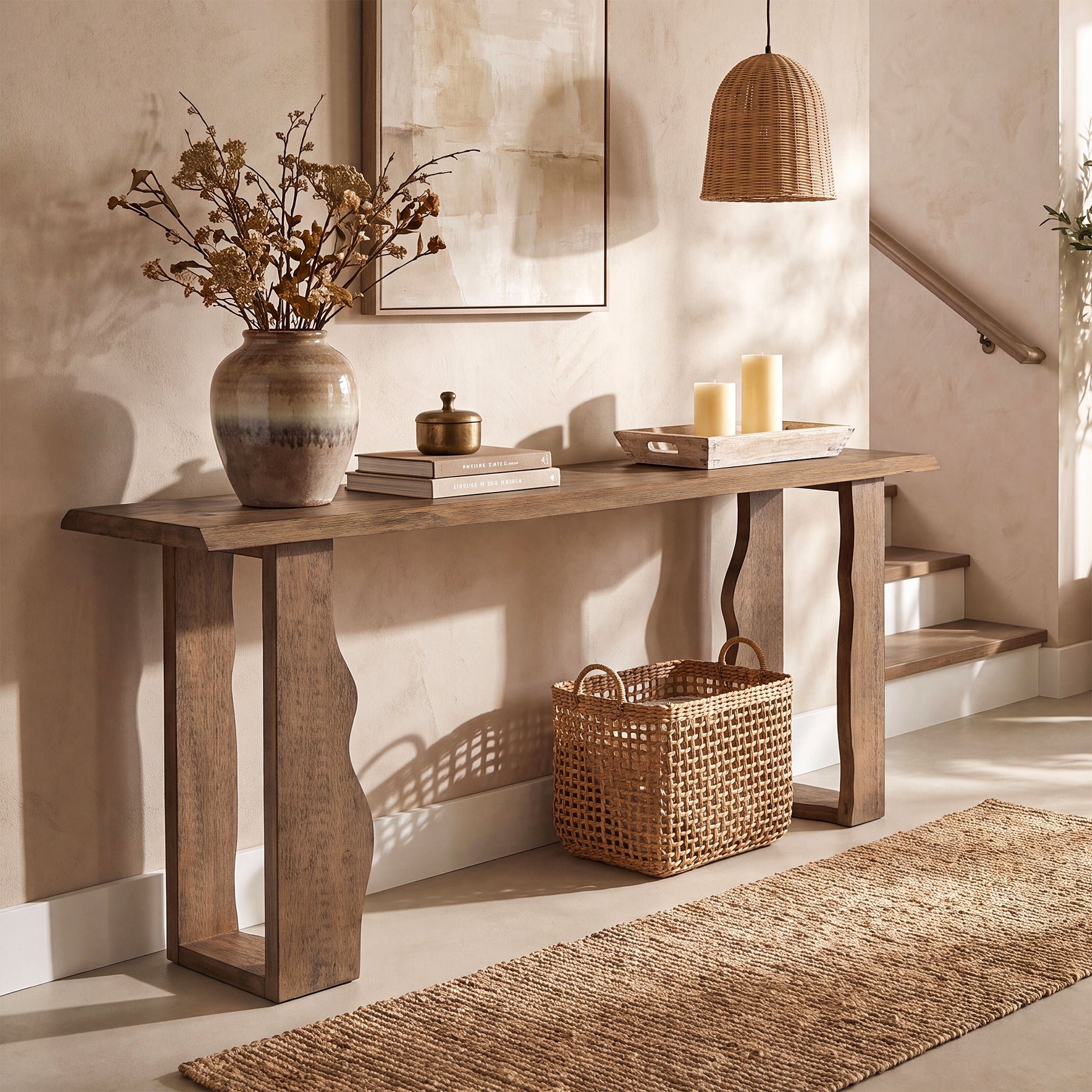 Tribesigns 70.9-Inch Solid Wood Console Table, Live Edge Entryway Table with Unique Wavy Legs
