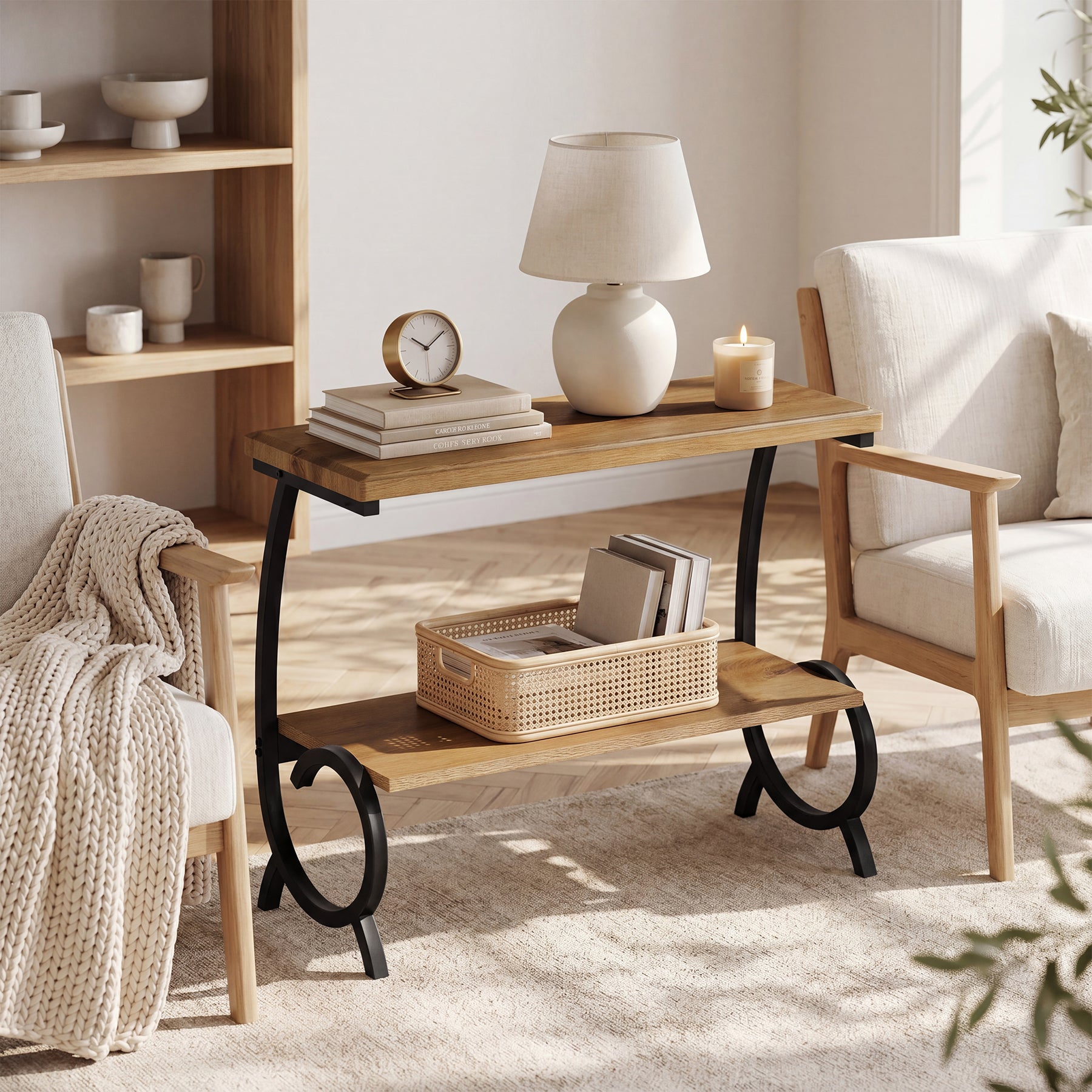 Tribesigns 23.6-Inch Tall 2-Tier End Table, Narrow Couch Side Table with J-Shaped Metal Legs