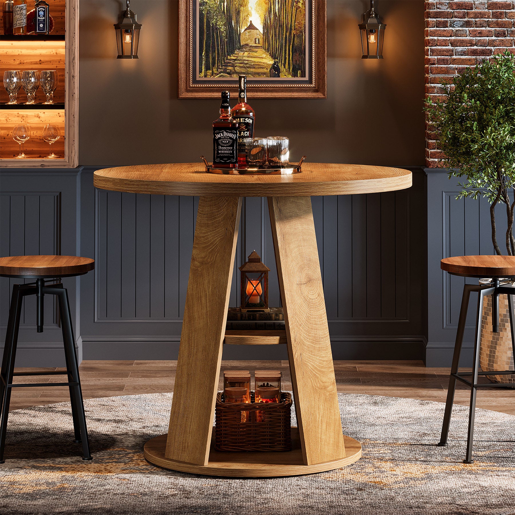 Tribesigns 31.5-Inch Round Dining Table for 2-4, Space-Saving Farmhouse Kitchen Table with 2-Tier Storage Shelf for Small Spaces