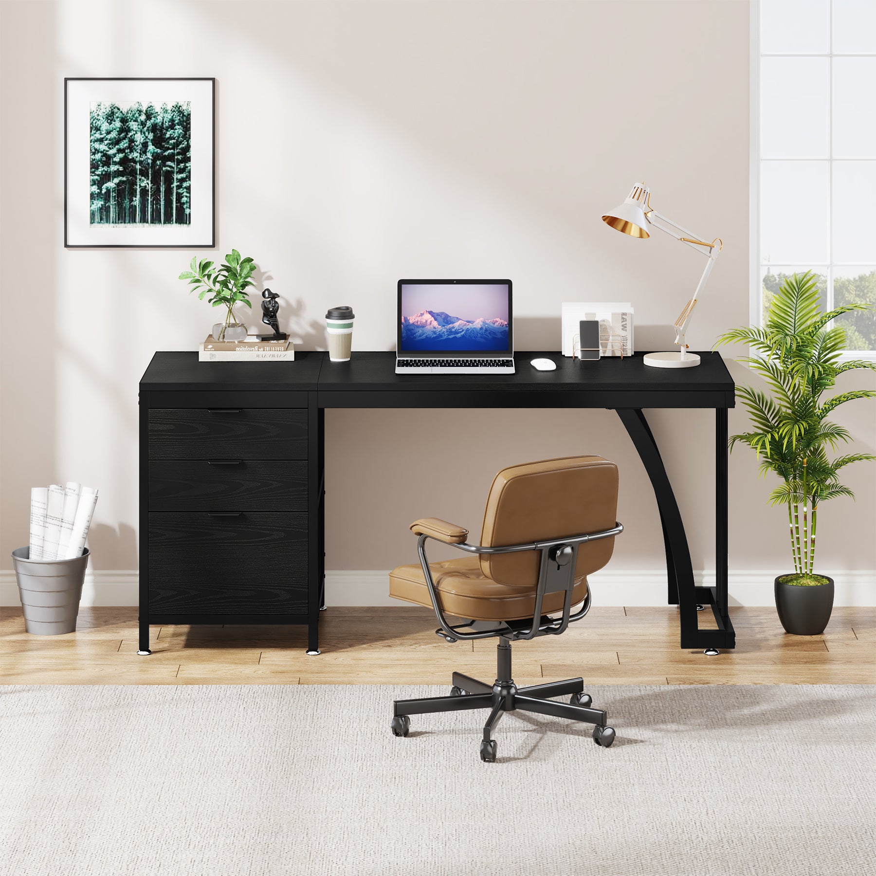 Tribesigns 59 Inch Computer Desk with Reversible 3-Drawer Storage, Industrial Desk for Home Office