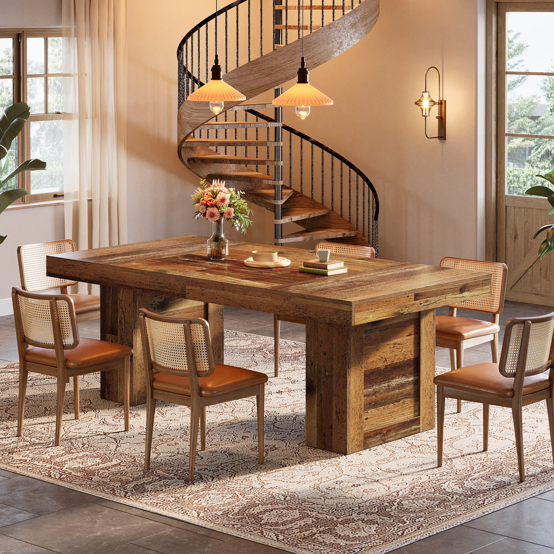 Tribesigns 63 Inch Farmhouse Dining Table for 6, Rectangular Wooden Kitchen Table with Heavy Duty Legs for Dining Room