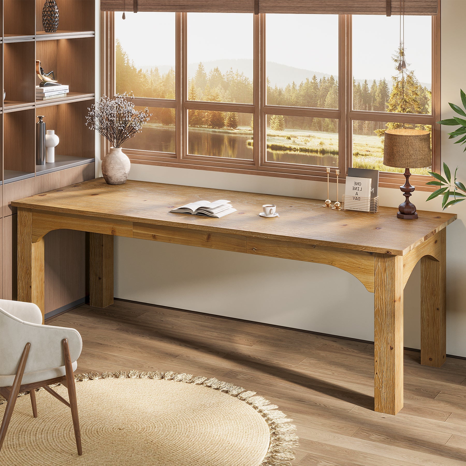 78.7-Inch Solid Wood Two Person Desk, Extra Long Double Workstation for Home Office