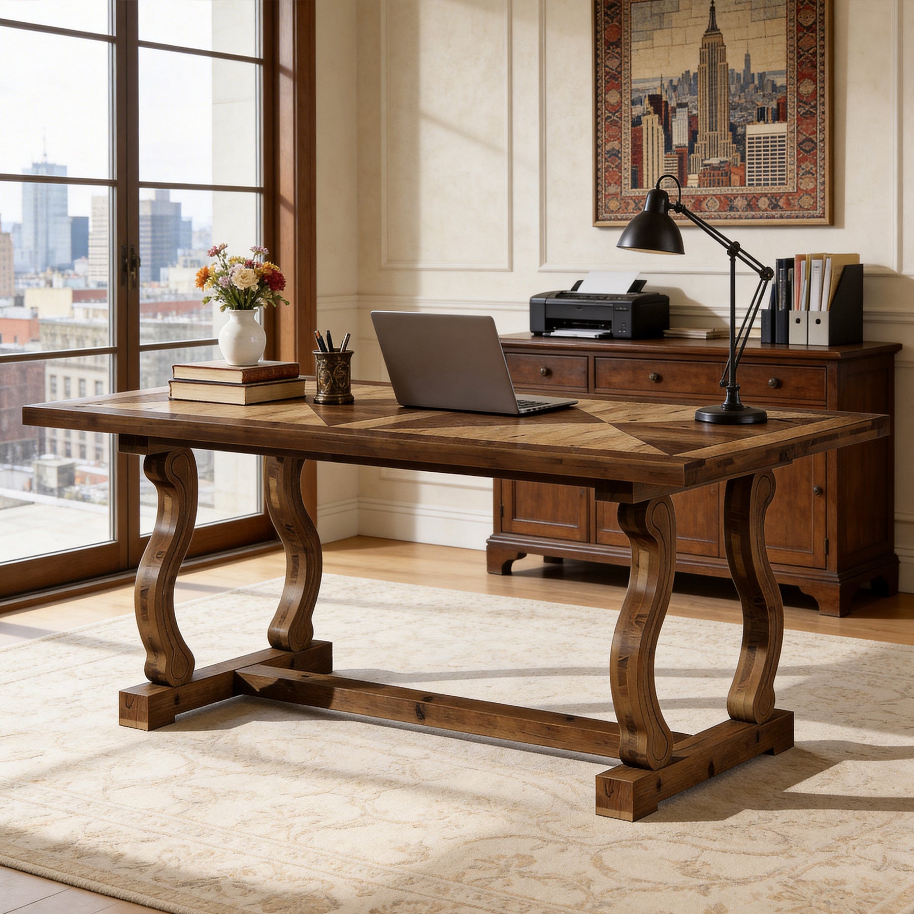 Tribesigns 63-Inch Solid Wood Executive Desk with Diamond Parquetry, Farmhouse Desk for Home Office