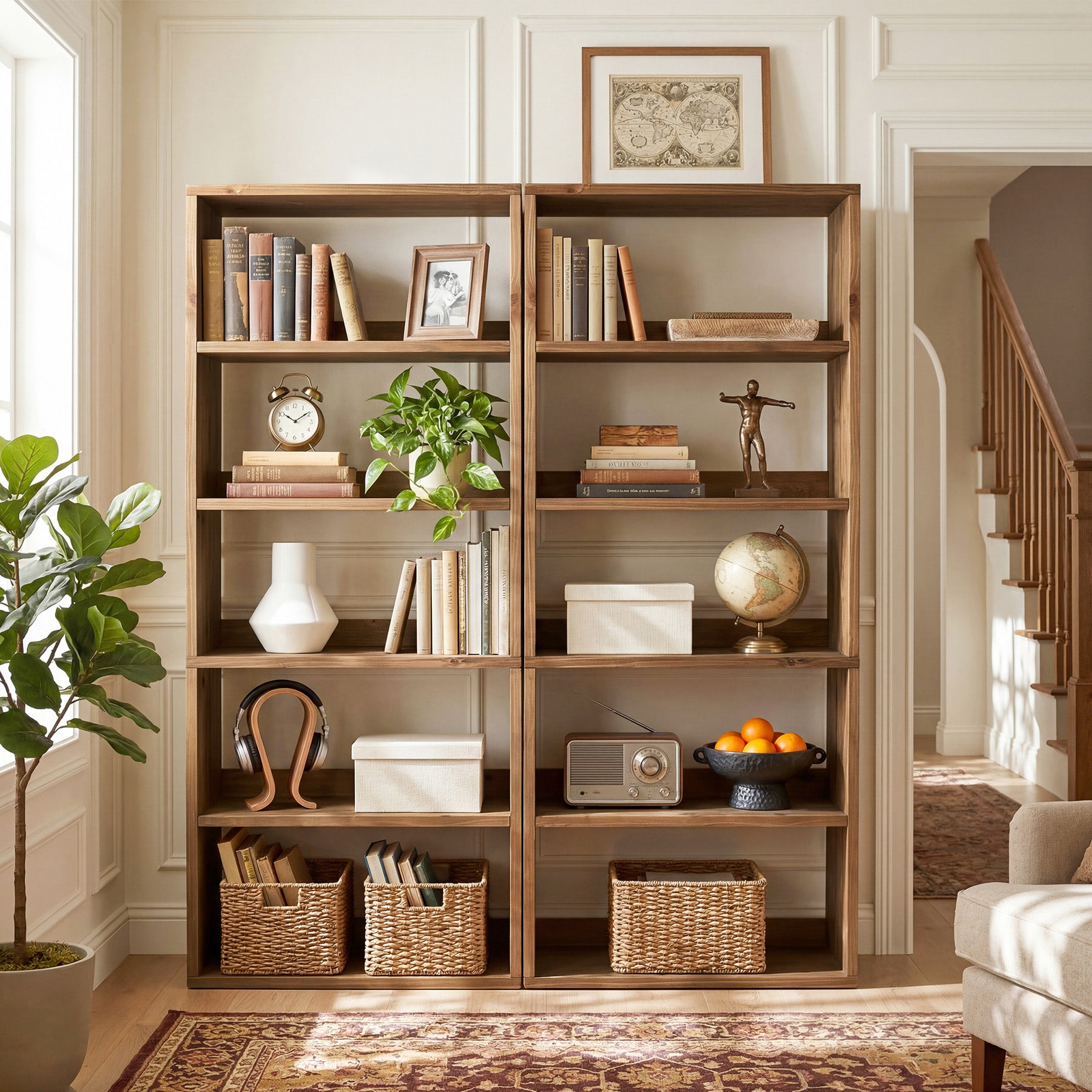 70.8 Inch Solid Wood Bookshelf, 5 Tier Rustic Bookcase with Display Storage for Home