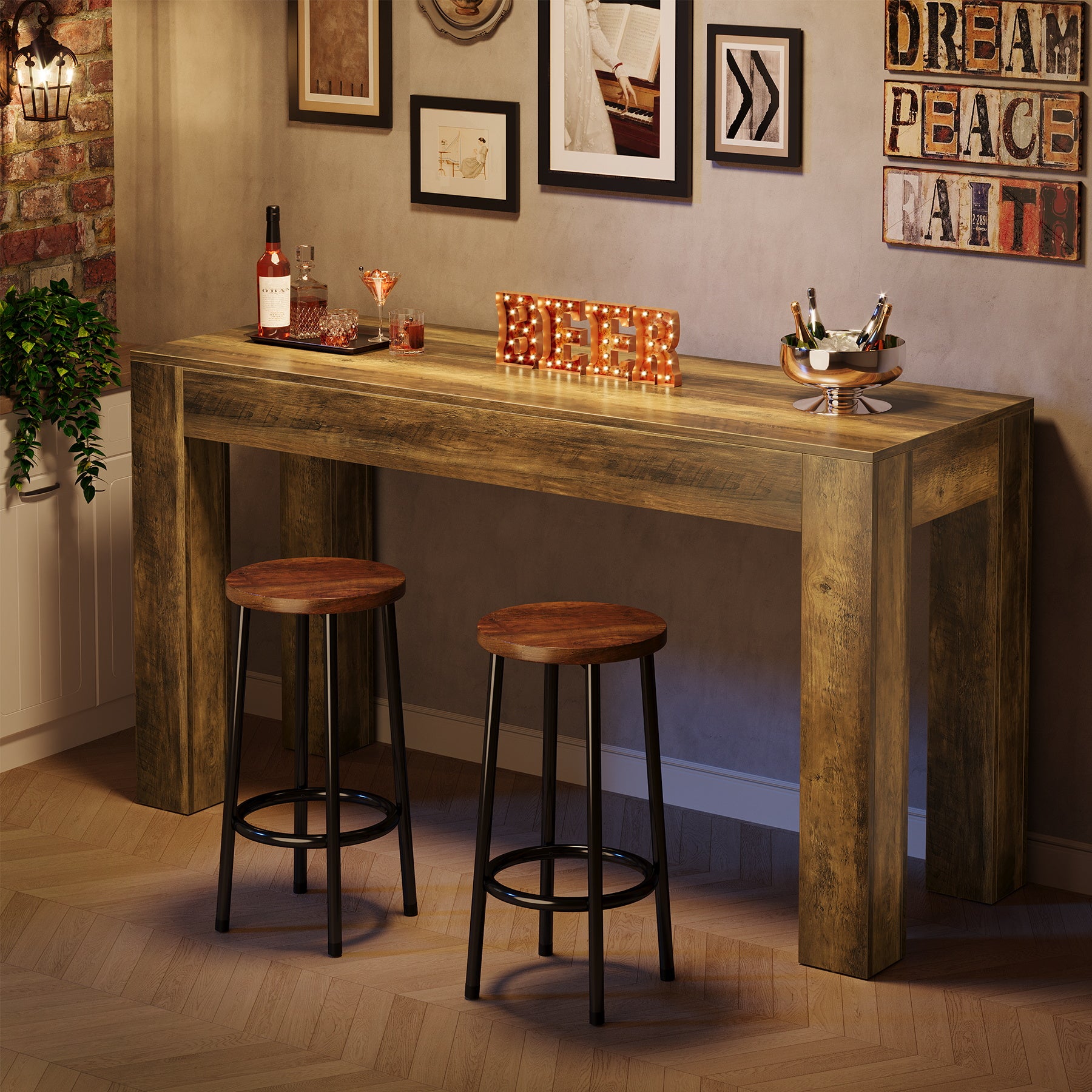 62.99-Inch Long Bar Table, Rectangular Counter Height Dining Table with 4 Sturdy Legs for Kitchen Home Bar
