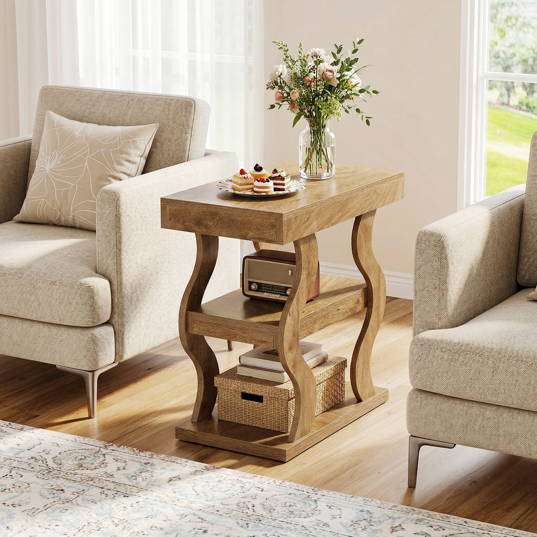 Tribesigns 23.62" Wavy End Table, 3-Tier Side Table for Living Room