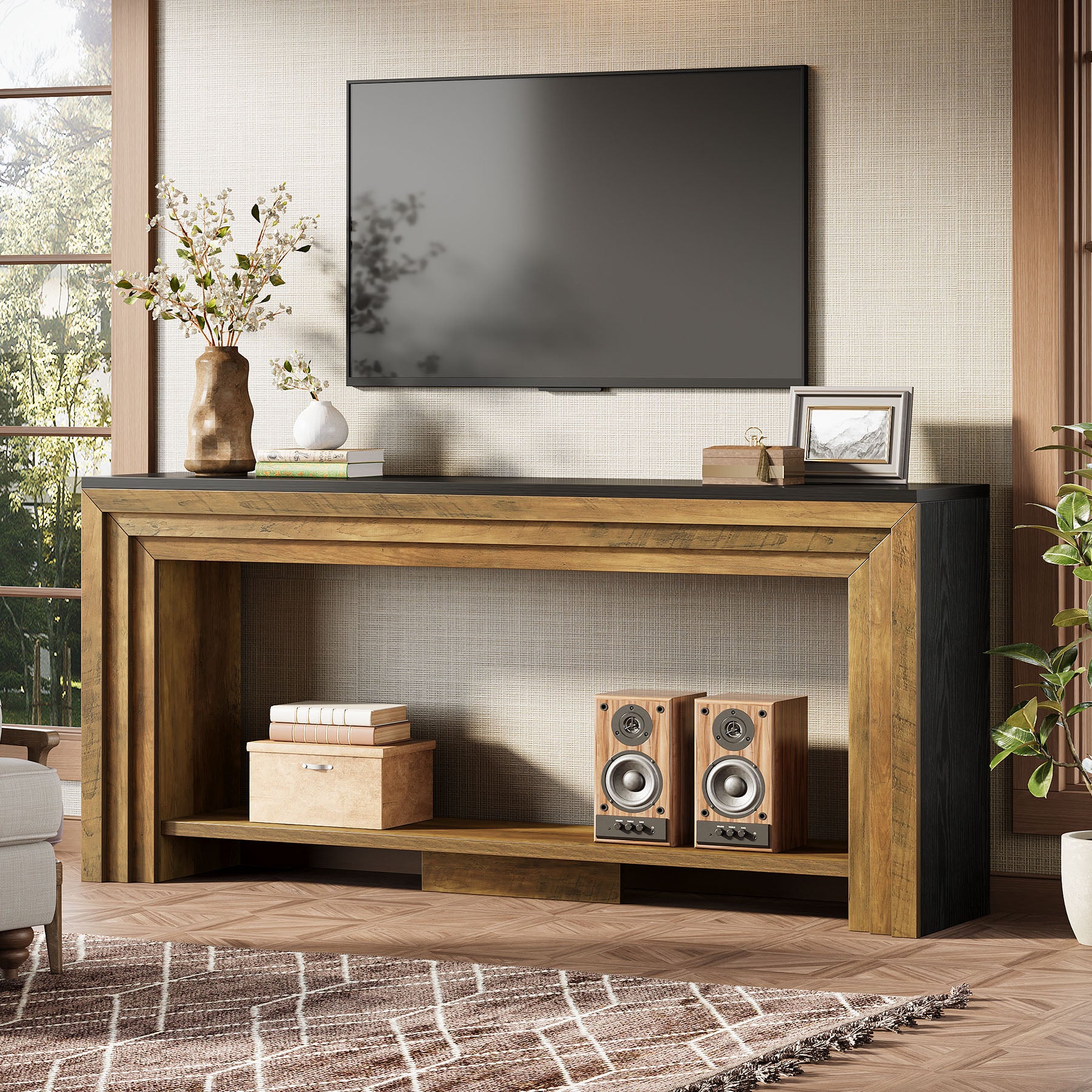 70.9-Inch Farmhouse Narrow Console Table with Storage, Wooden Sofa Table for Entryway