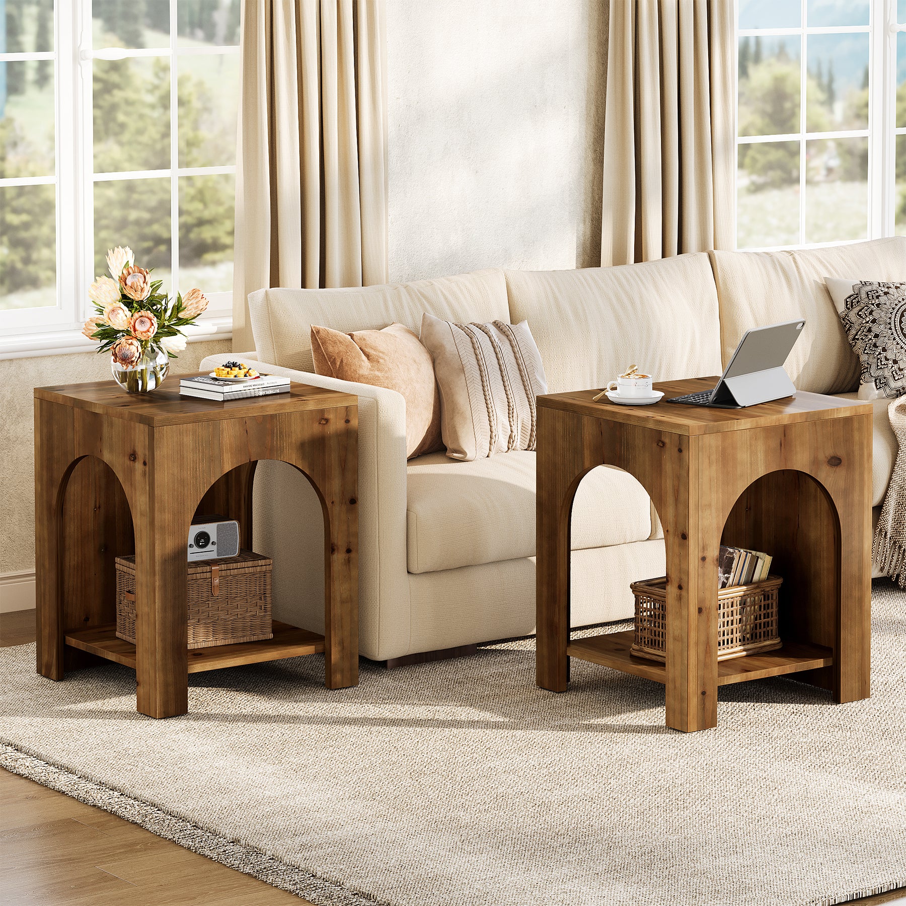 Tribesigns 19.69-Inch Farmhouse Side Table with Arch Design, Wooden End Table for Living Room