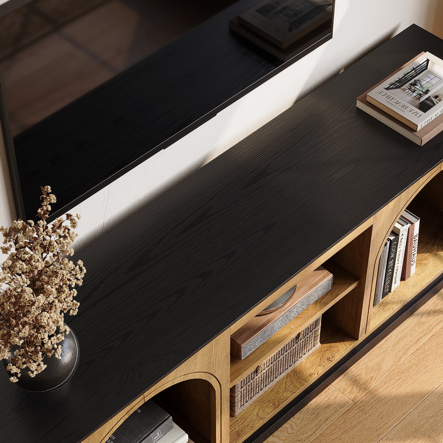 Tribesigns Modern TV Stand with Arched Shelves, Media Console for TVs up to 65 Inches in Living Room