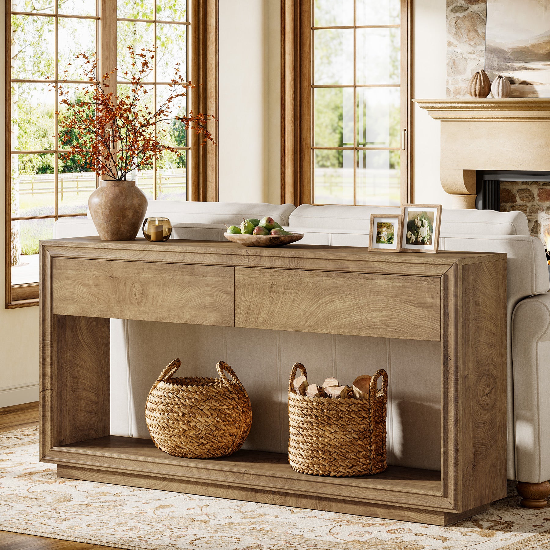 Tribesigns 63-Inch Console Table with 2 Drawers, Farmhouse Entryway Table with Storage for Hallway