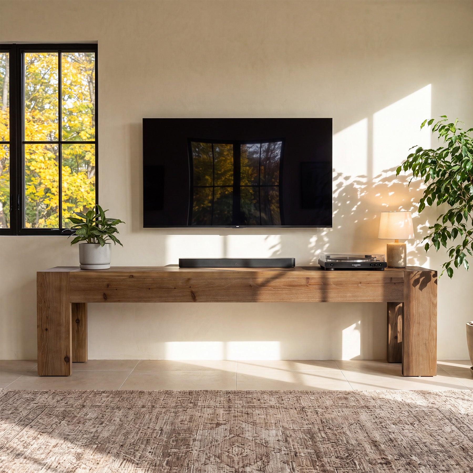 Tribesigns 70.87-Inch Solid Wood TV Stand, Extra Long Farmhouse Entertainment Center for Living Room