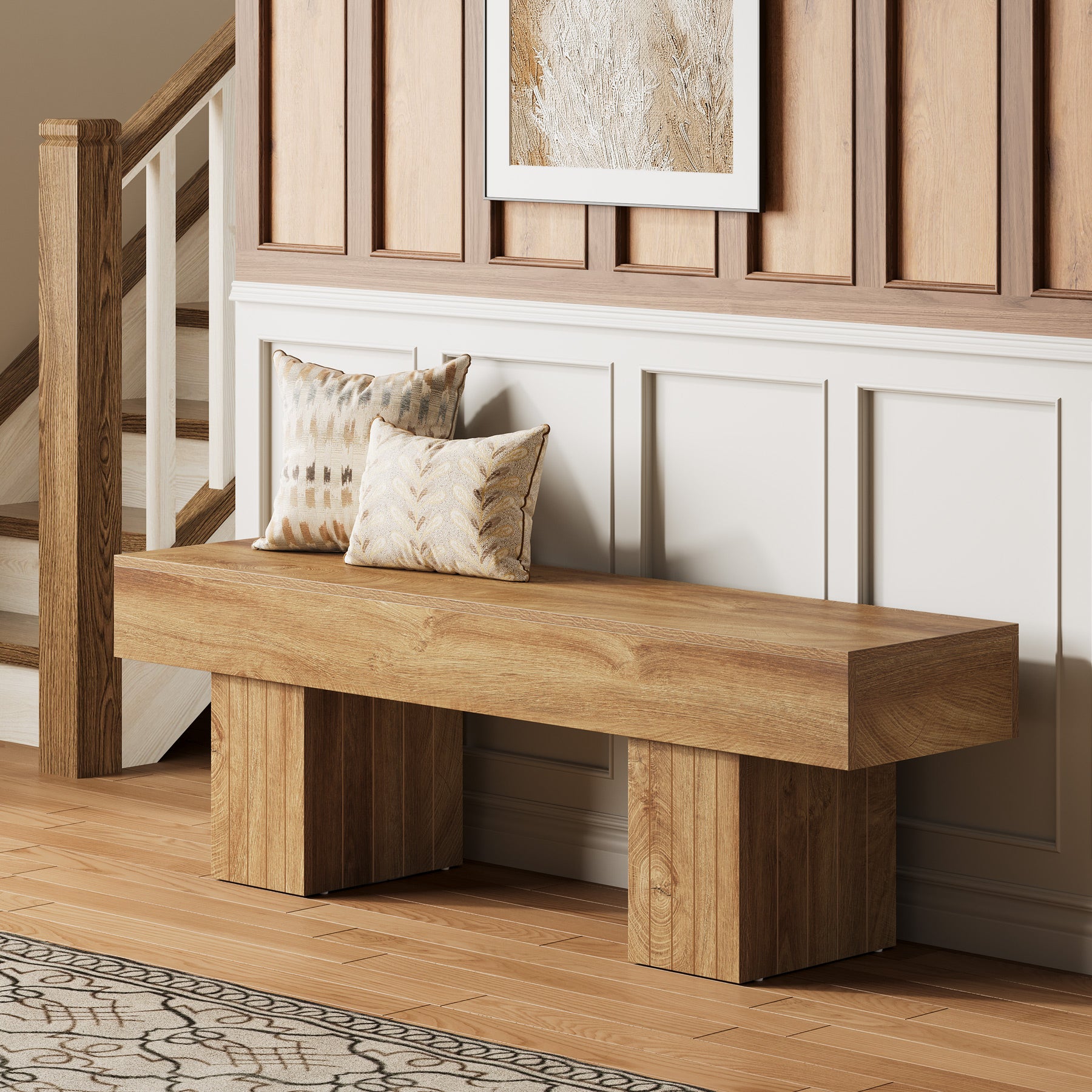 Tribesigns 55-Inch Wooden Entryway Bench with Broad Legs, Farmhouse Indoor Bench with 330 lb Capacity