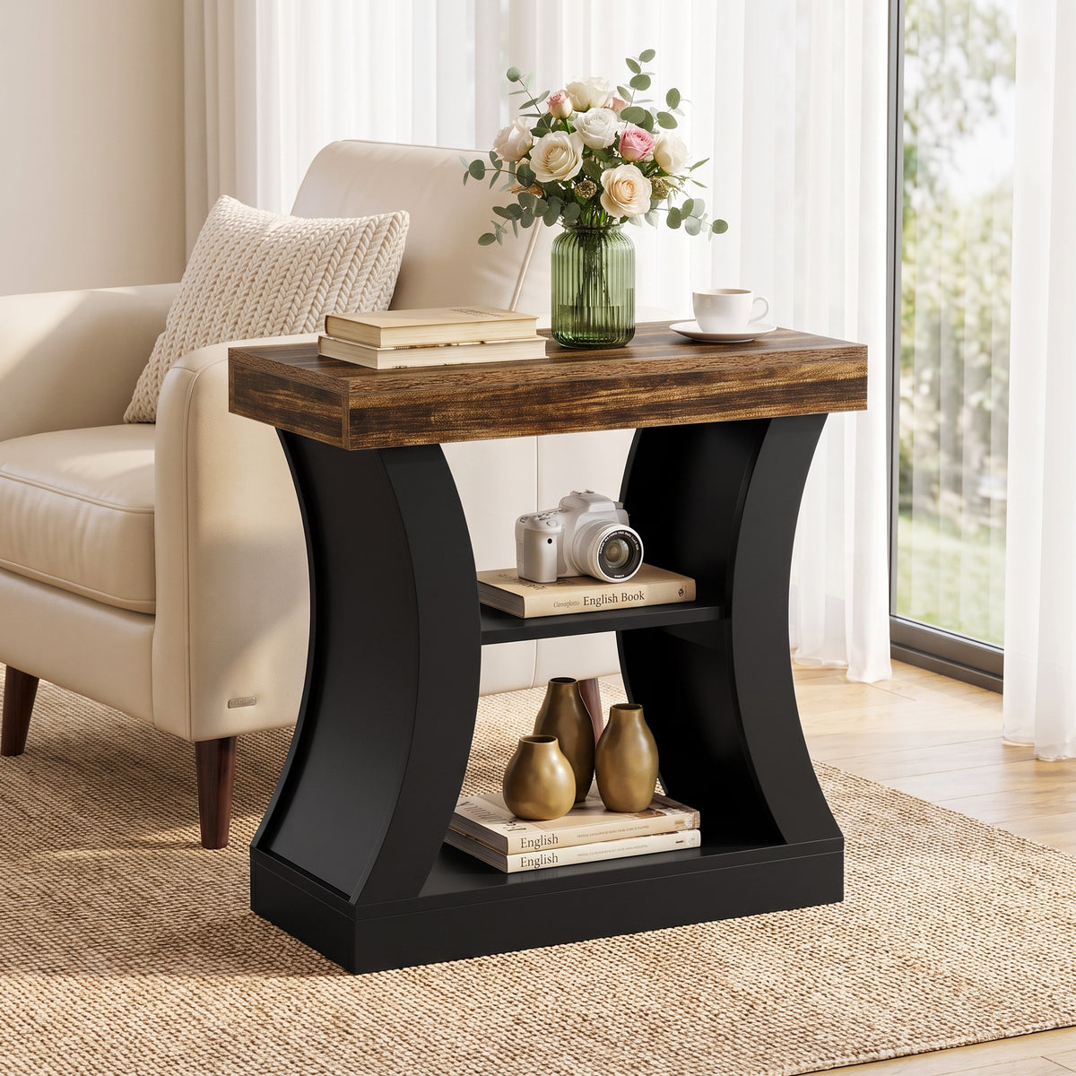 Tribesigns 23.6 Inch End Table with 3-Tier Storage Shelves, Modern Side Table for Living Room