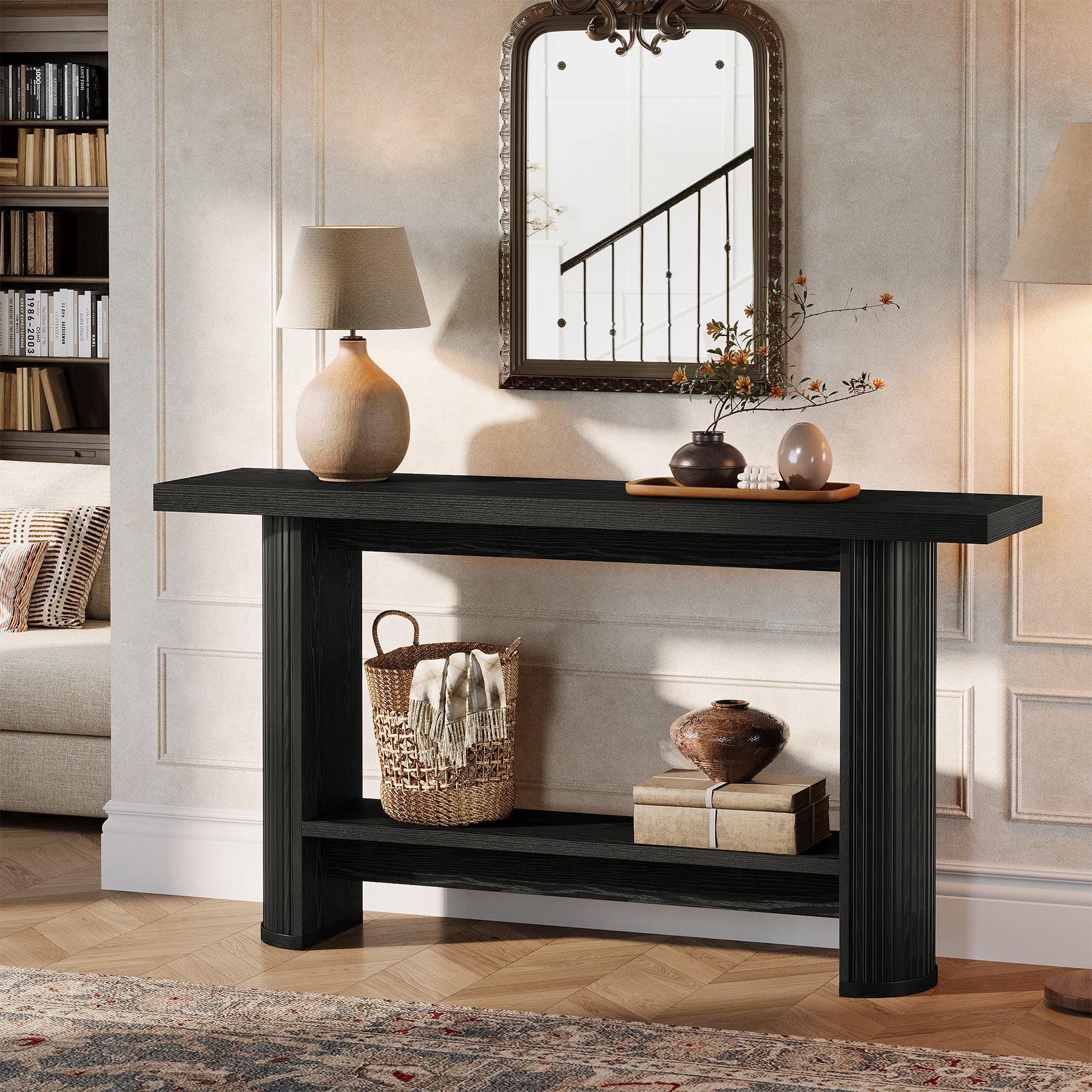 55-Inch Narrow Console Table with Storage Shelf, Rustic Entryway Sofa Table