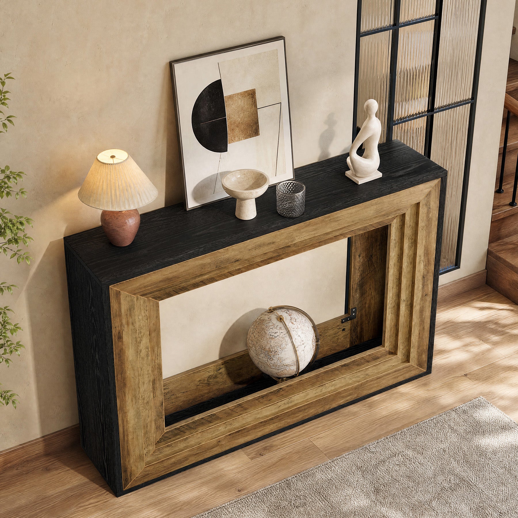 41.3-Inch Console Table with 2-Tier Storage, Farmhouse Hallway Table with Metal Brackets