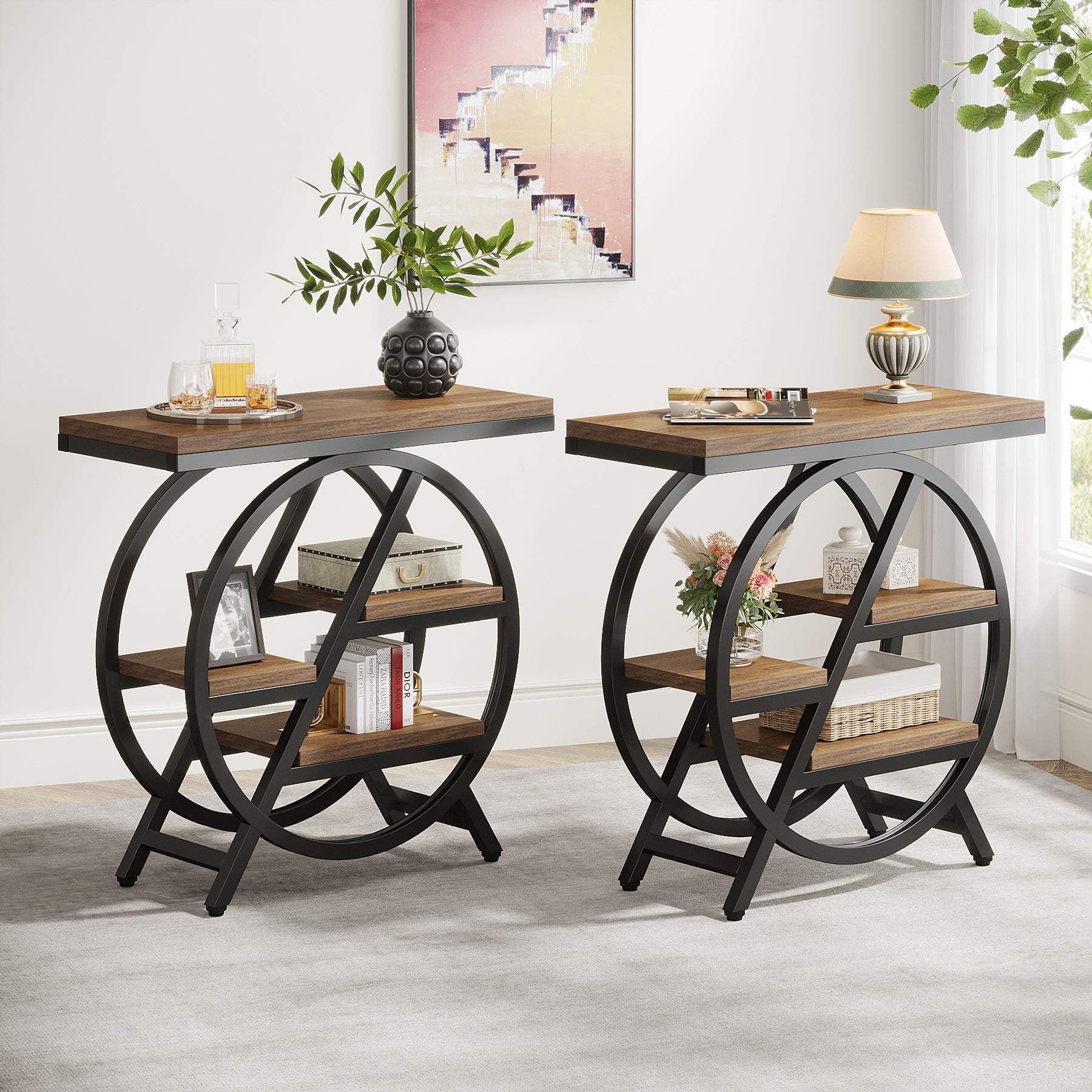4-Tier End Table, Small Side Table Snack Table with Storage Shelves