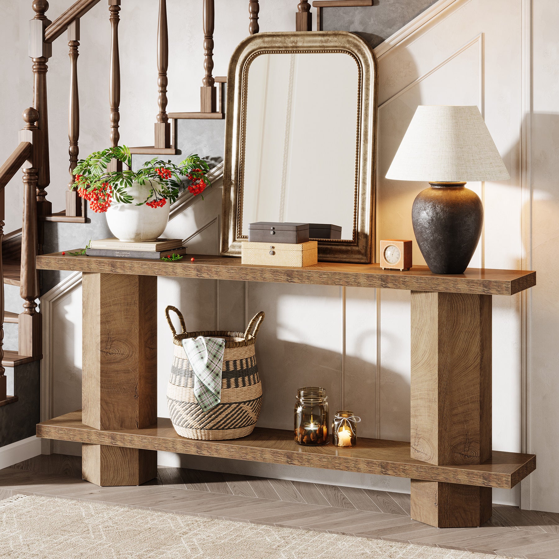 70.87-Inch Wooden Console Table for Entryway, Long Sofa Table Behind Couch
