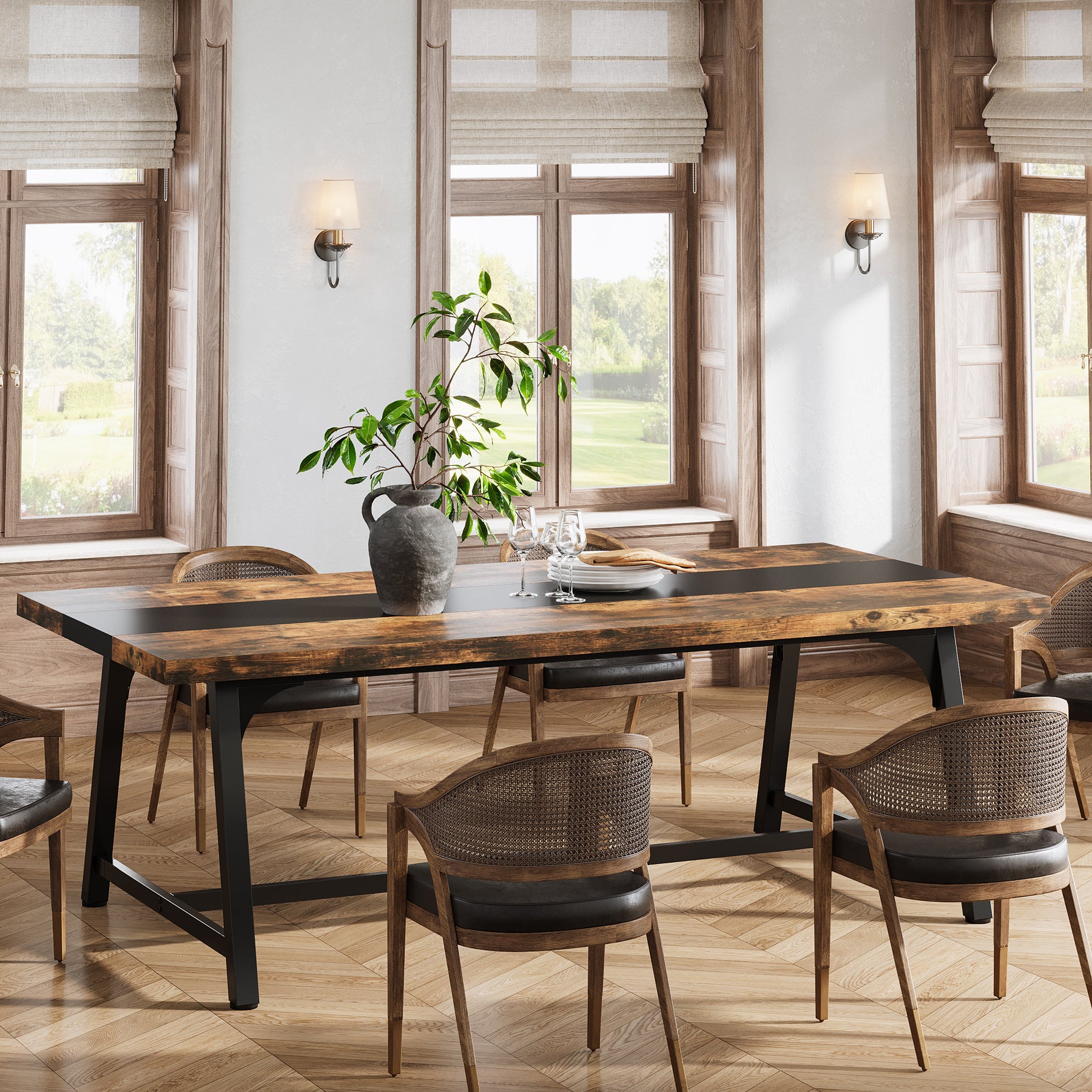 70.9-Inch Dining Table for 6-8 with Thick Top, Industrial Kitchen Table with Metal Frame