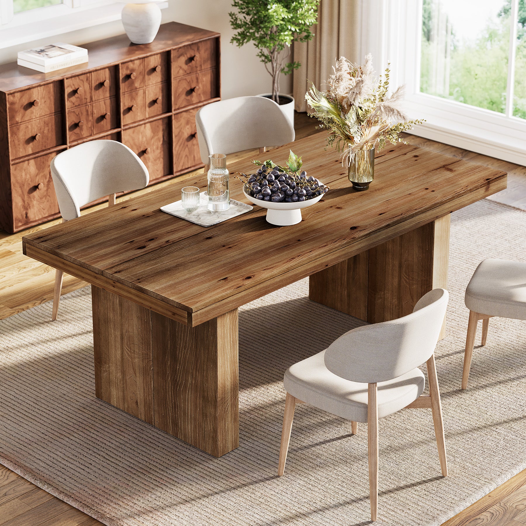 Tribesigns 63-Inch Solid Wood Dining Table for 4-6 People, Farmhouse Rectangle Kitchen Table with Heavy-Duty Wooden Legs for Dining Room