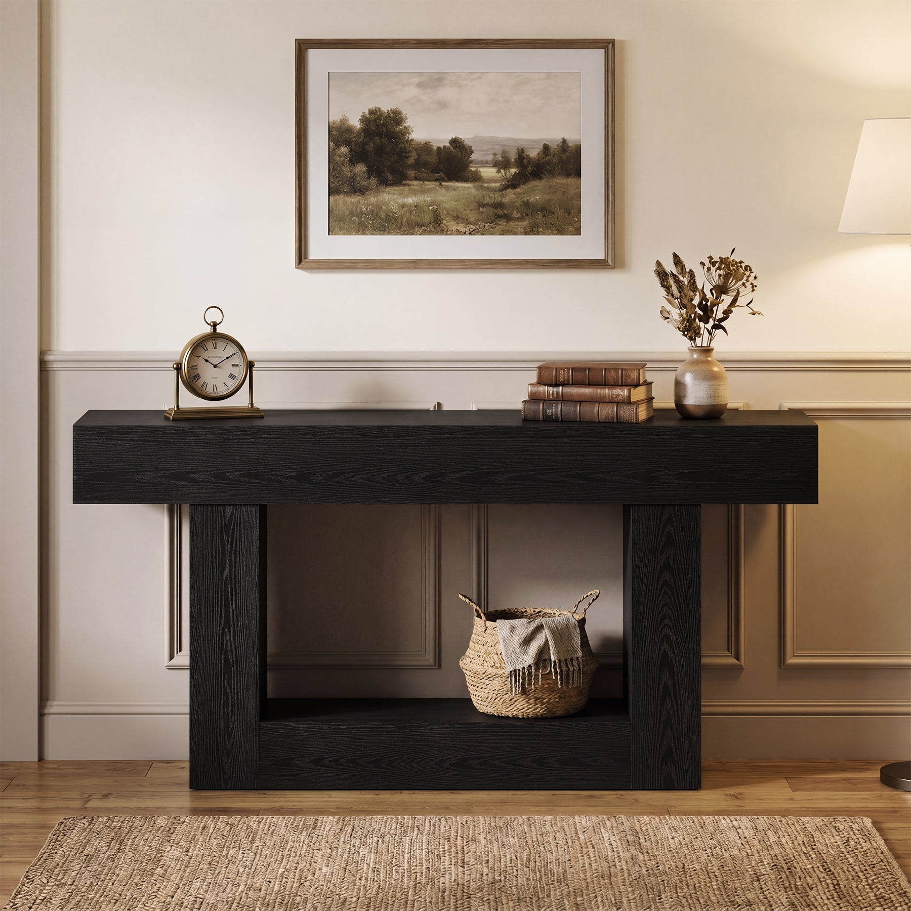 63" Distressed Wood Console Table, 2-Tier Sofa & Entry Table