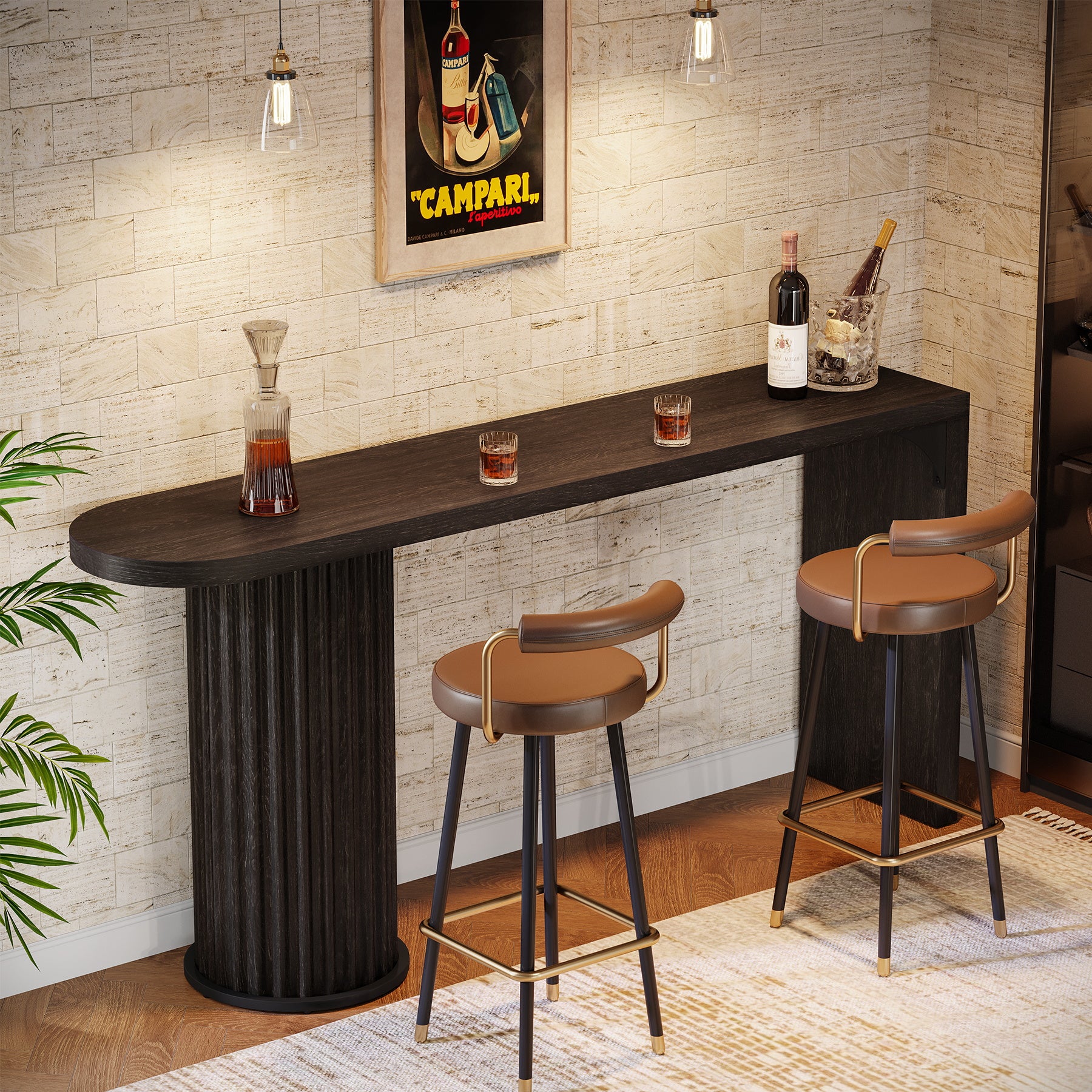 Tribesigns 63-Inch Modern Counter Height Bar Table with Fluted Round Base, Narrow High Top Table for Kitchen and Bistro