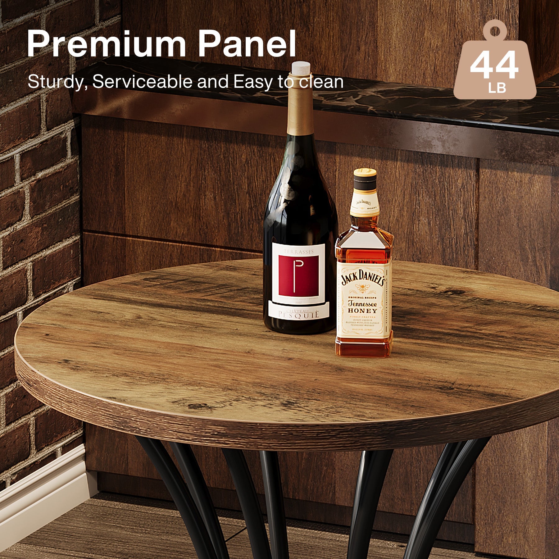 37.4" Round Bar Table for Two, Cocktail Table with Curved Metal Base in Black