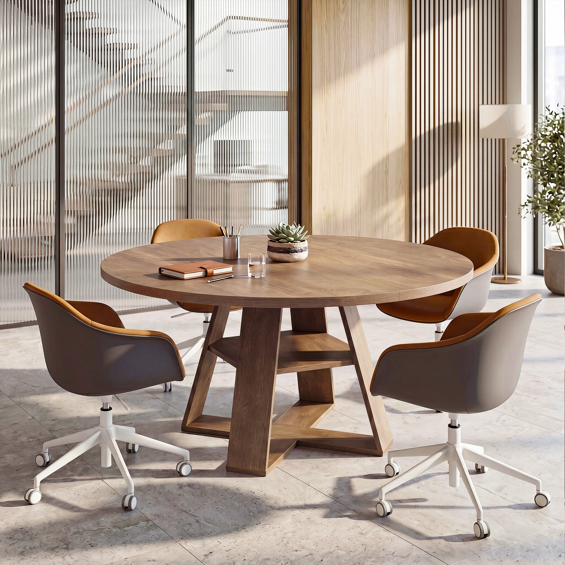 Tribesigns 47.24-Inch Round Conference Table for 4, Office Meeting Table with Lower Storage Shelf and X-Cross Base for Conference Room