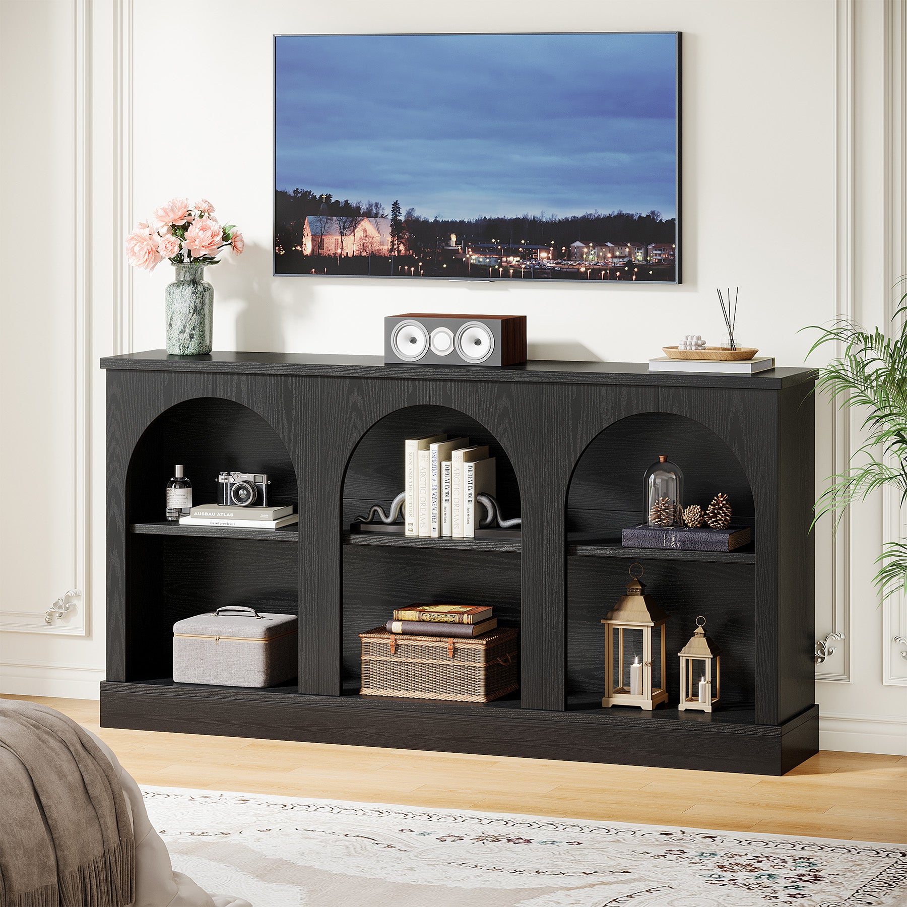 Tribesigns TV Stand for 55-65 Inch TV, Farmhouse Entertainment Center with Storage Cabinets