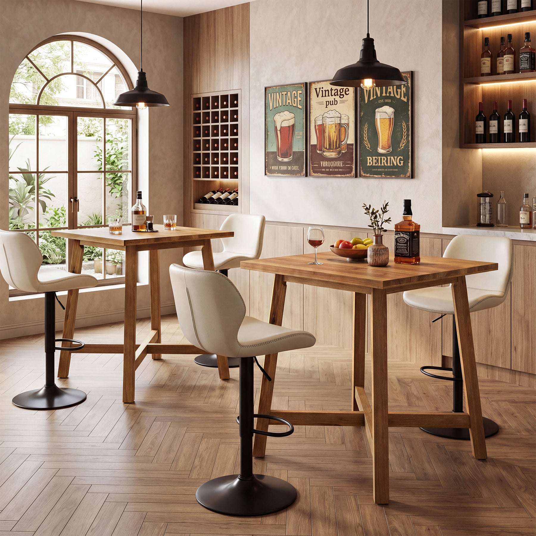31.5-Inch Square Solid Wood Bar Table with Footrest, Farmhouse Counter Height Bistro Table