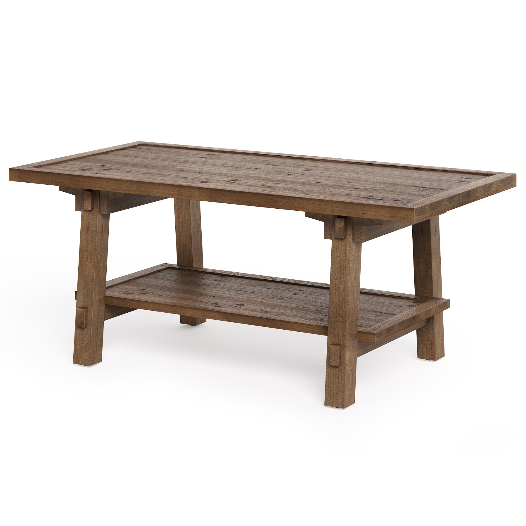 47 Inch Solid Wood Coffee Table, Rustic Farmhouse Rectangle Center Table