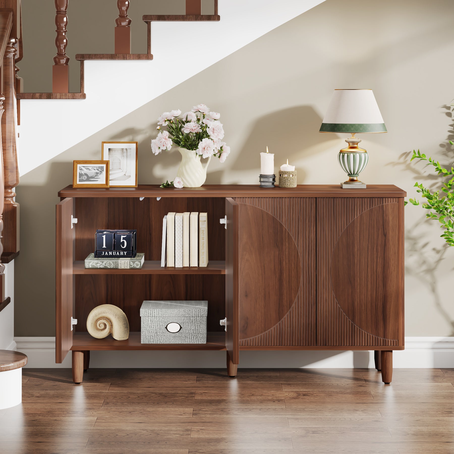 Tribesigns 59.4-Inch Modern Buffet Cabinet with Doors and 4-Tier Inner Shelves, Sideboard Storage Cabinet for Living Room Kitchen and Dining Room