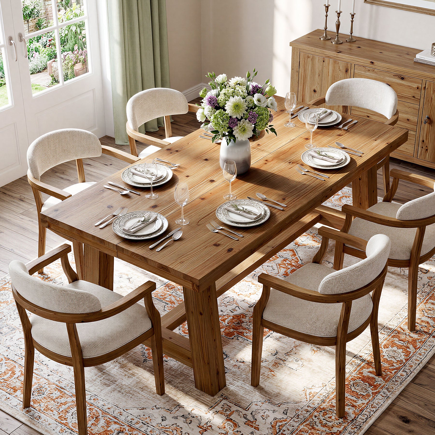 Tribesigns 63-Inch Solid Wood Dining Table, Farmhouse Table with Thick Top & Trestle Base
